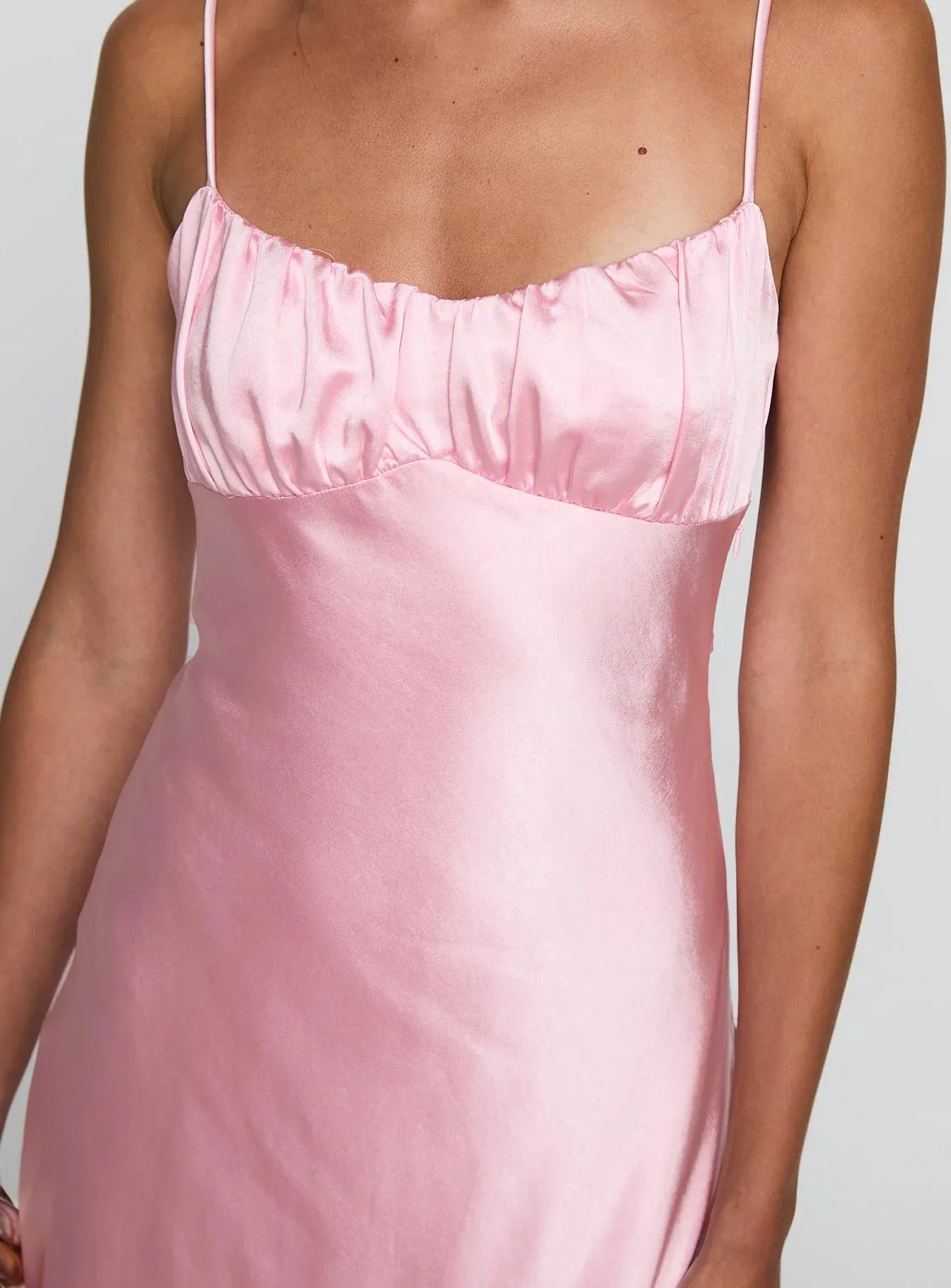 Bargain Fitted Spaghetti Straps Sleeveless Satin Floor-Length Prom Dress