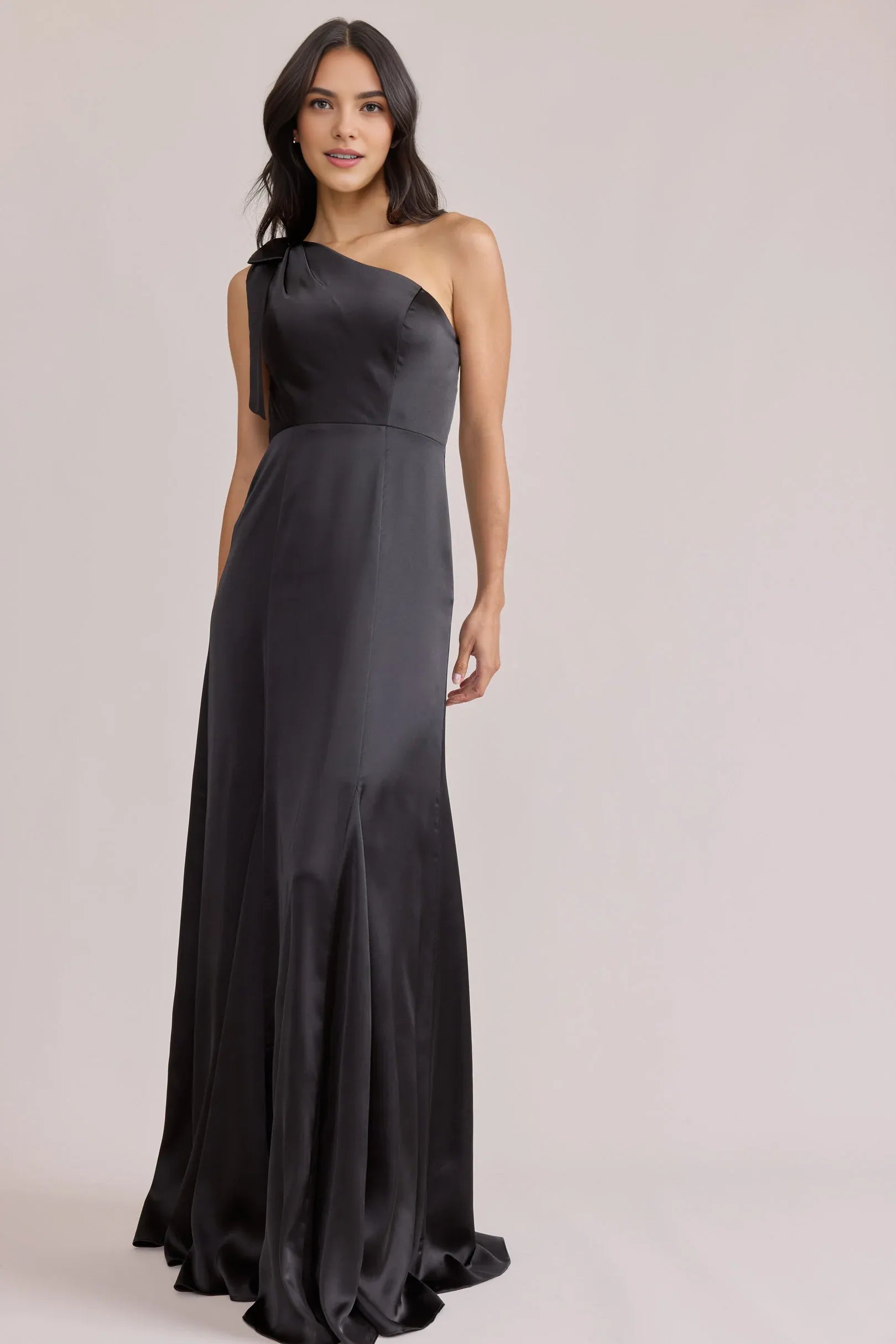 Bargain Fitted Trumpet One shoulder Neck Sleeveless Asymmetrical Back Sweep/Brush Train Prom Dress