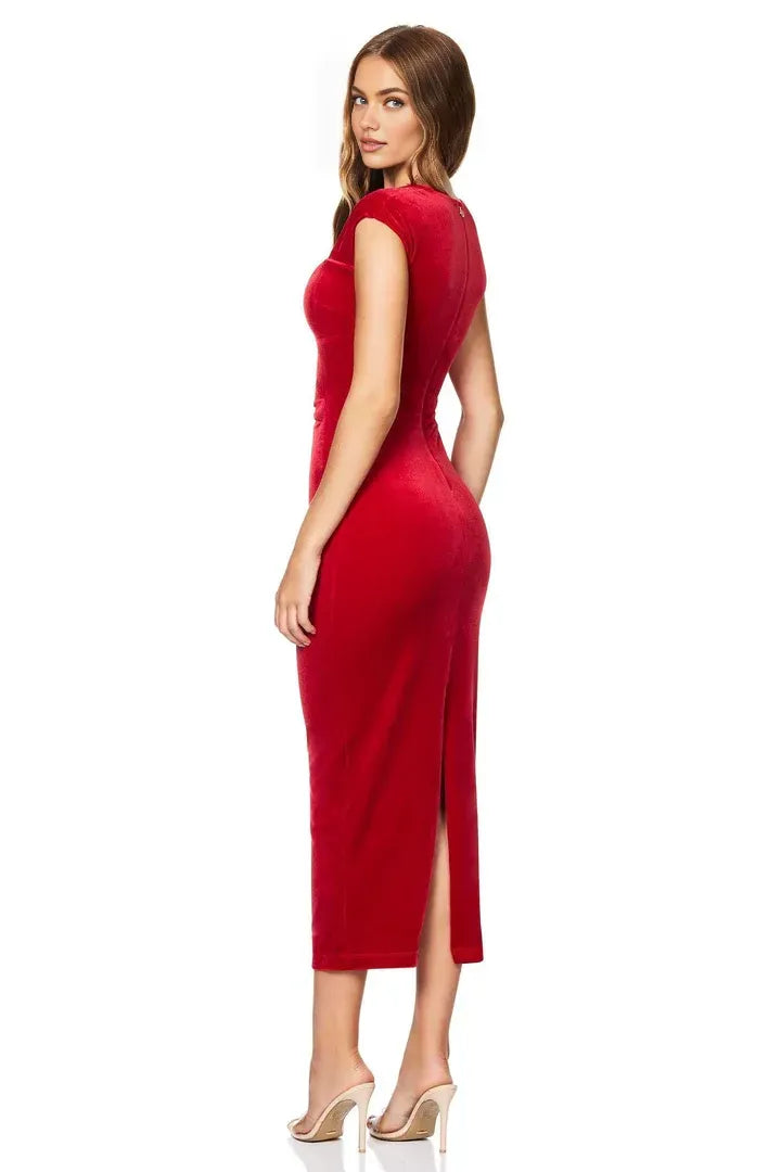 Bargain Fitted V Neck Cap Sleeve Zipper Up Tea-Length Prom Dress