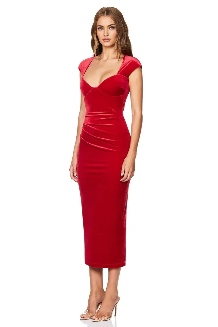 Bargain Fitted V Neck Cap Sleeve Zipper Up Tea-Length Prom Dress