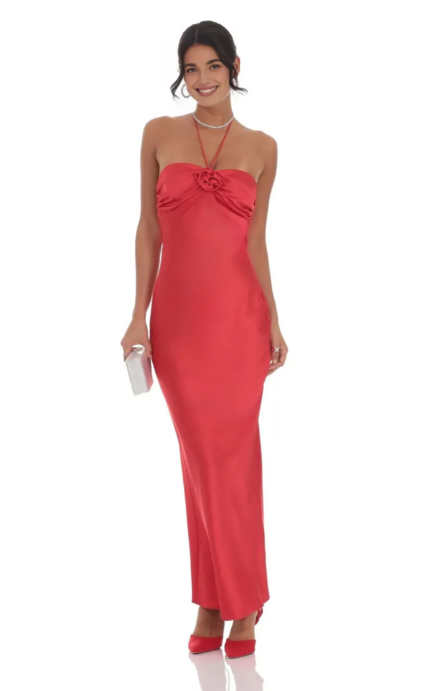 Bargain Sheath/Column Halter Neck Sleeveless Zipper Up Floor-Length Prom Dress