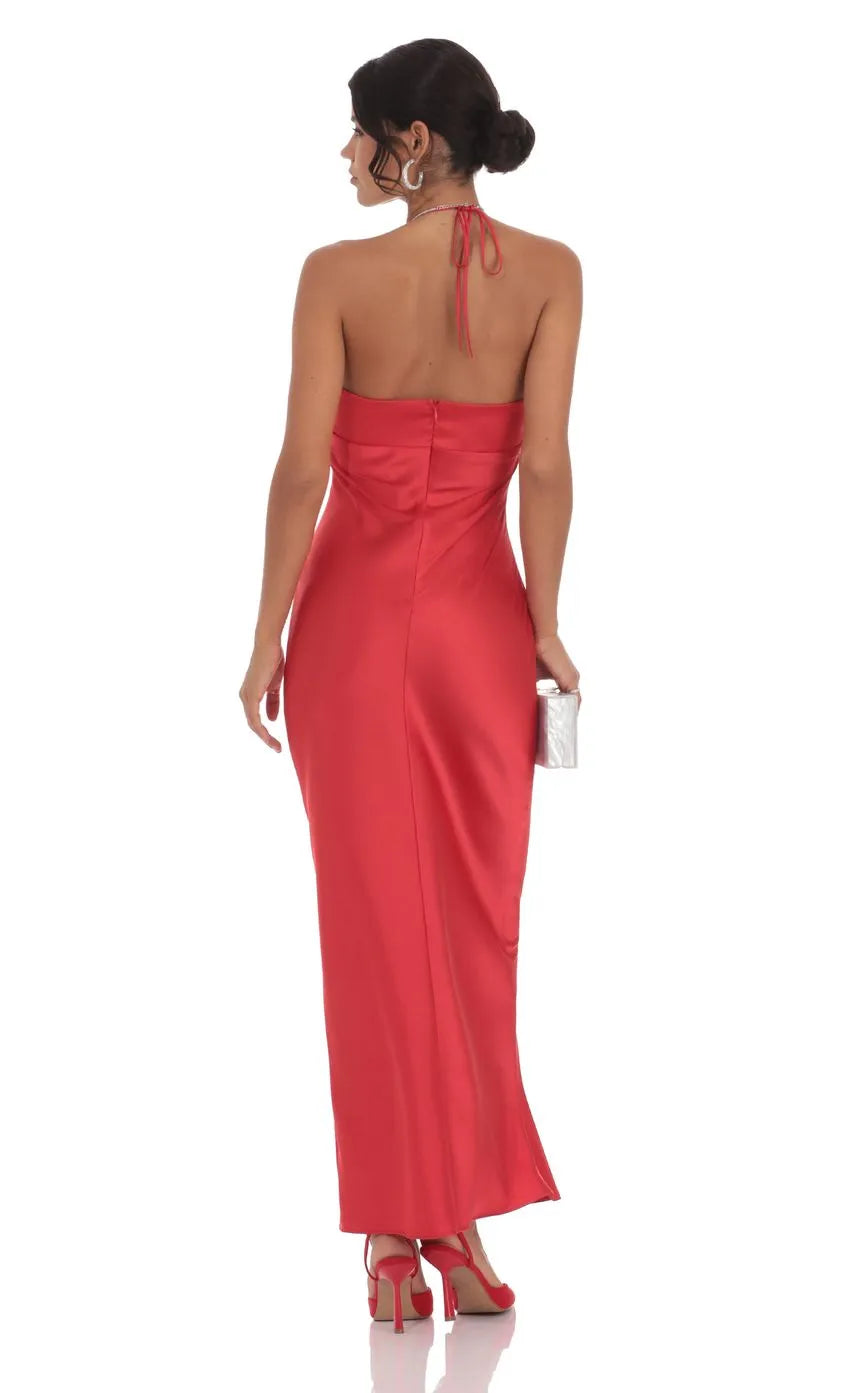 Bargain Sheath/Column Halter Neck Sleeveless Zipper Up Floor-Length Prom Dress