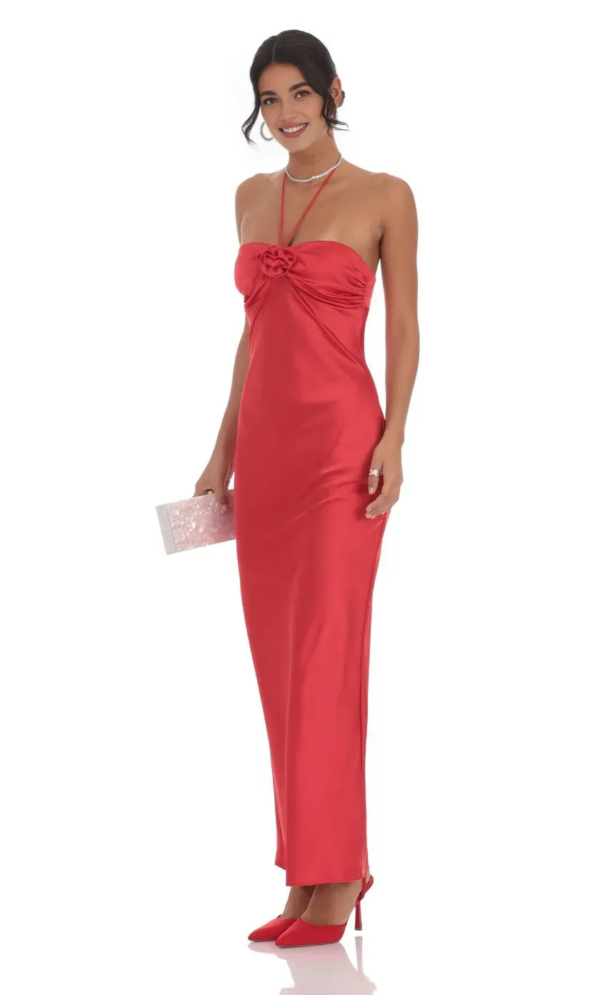 Bargain Sheath/Column Halter Neck Sleeveless Zipper Up Floor-Length Prom Dress