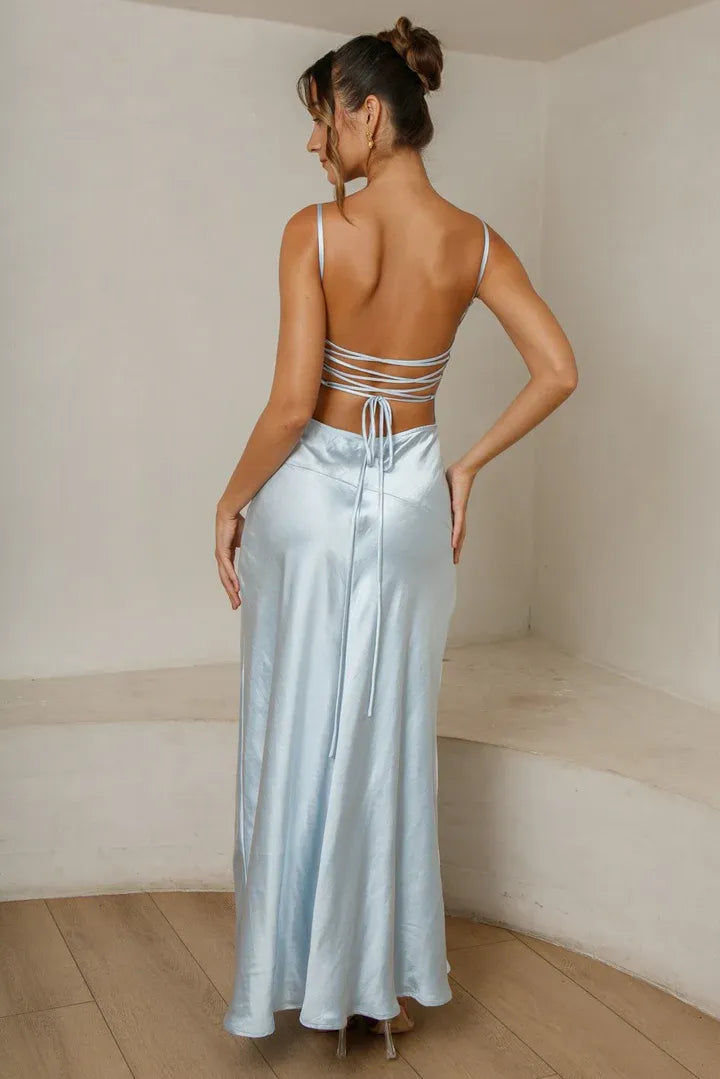 Bargain Sheath/Column Spaghetti Straps Sleeveless Satin Floor-Length Prom Dress