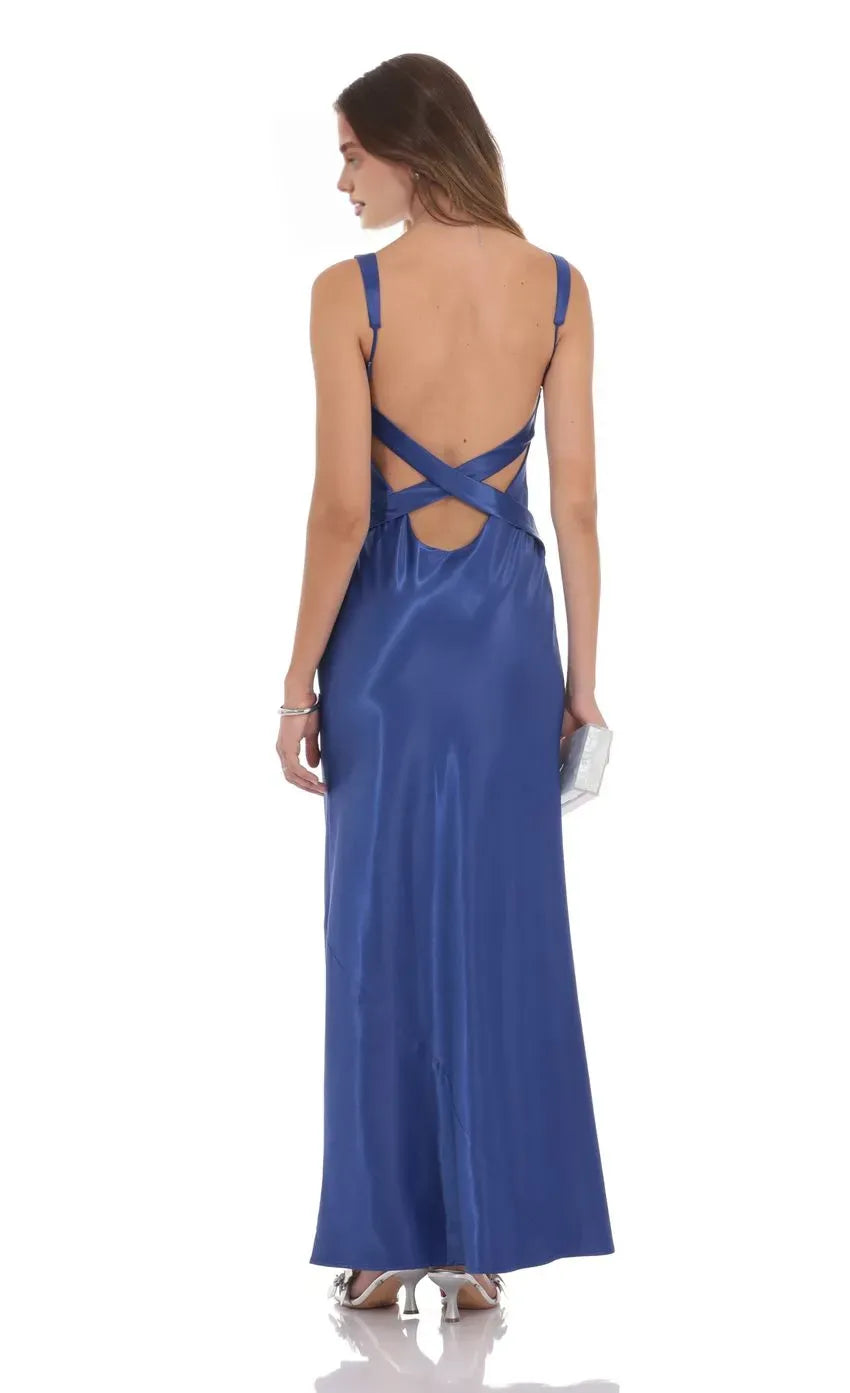 Bargain Sheath/Column V Neck Sleeveless Crisscross Back Floor-Length Prom Dress