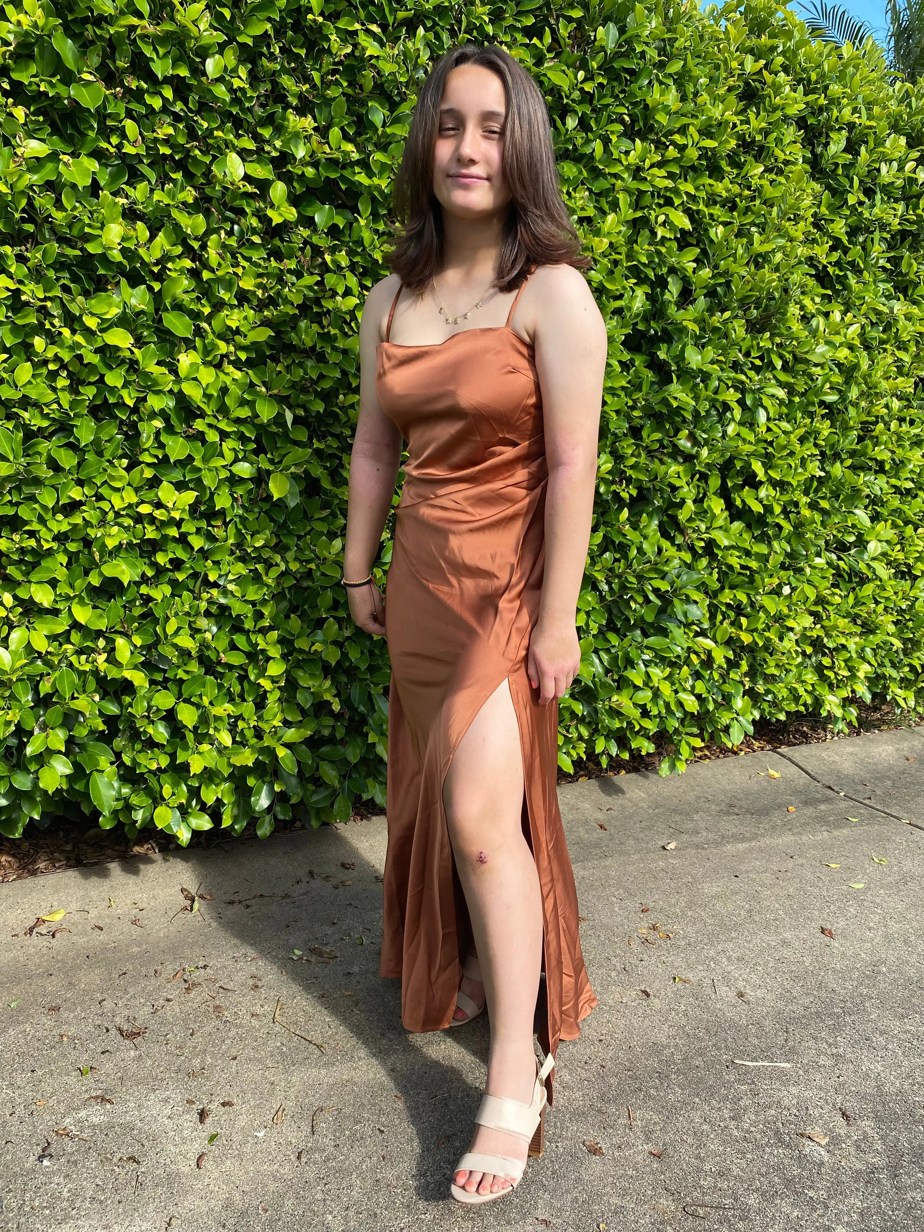 Bargain Sheath Spaghetti Straps Sleeveless Slit Satin Floor-Length Prom Dress