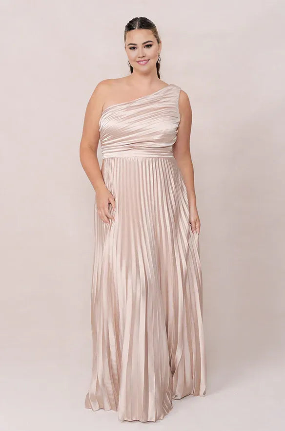 Bargain A-Line One Shoulder Sleeveless Satin Floor-Length Plus Size Prom Dress