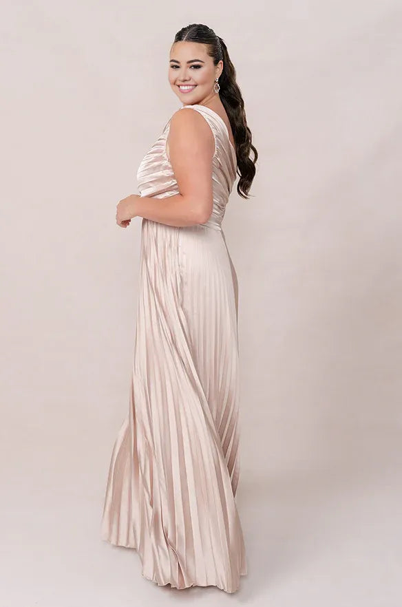 Bargain A-Line One Shoulder Sleeveless Satin Floor-Length Plus Size Prom Dress