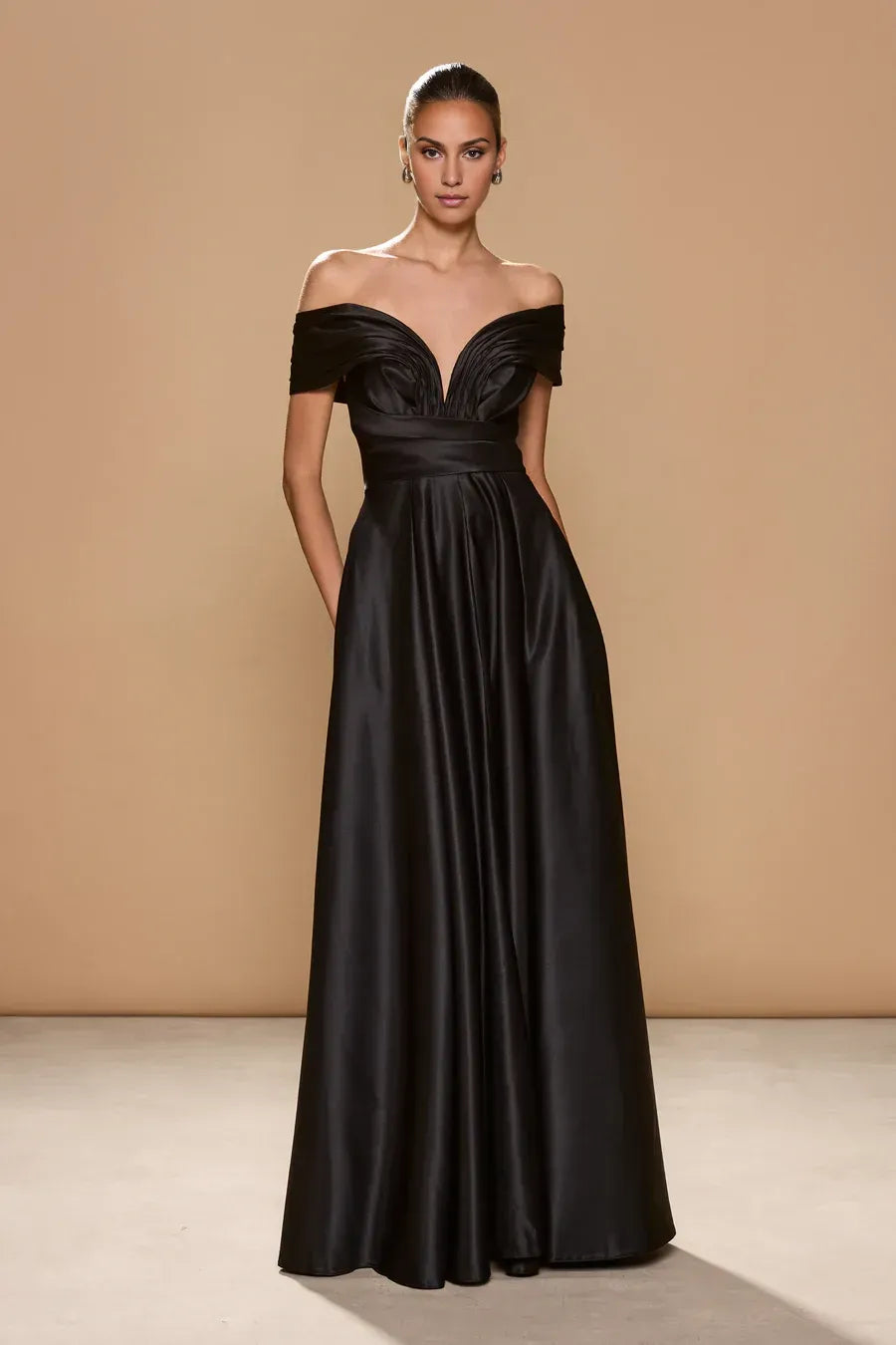 Bargain A-Line Plunge V Neck Sleeveless Satin Floor-Length Prom Dress