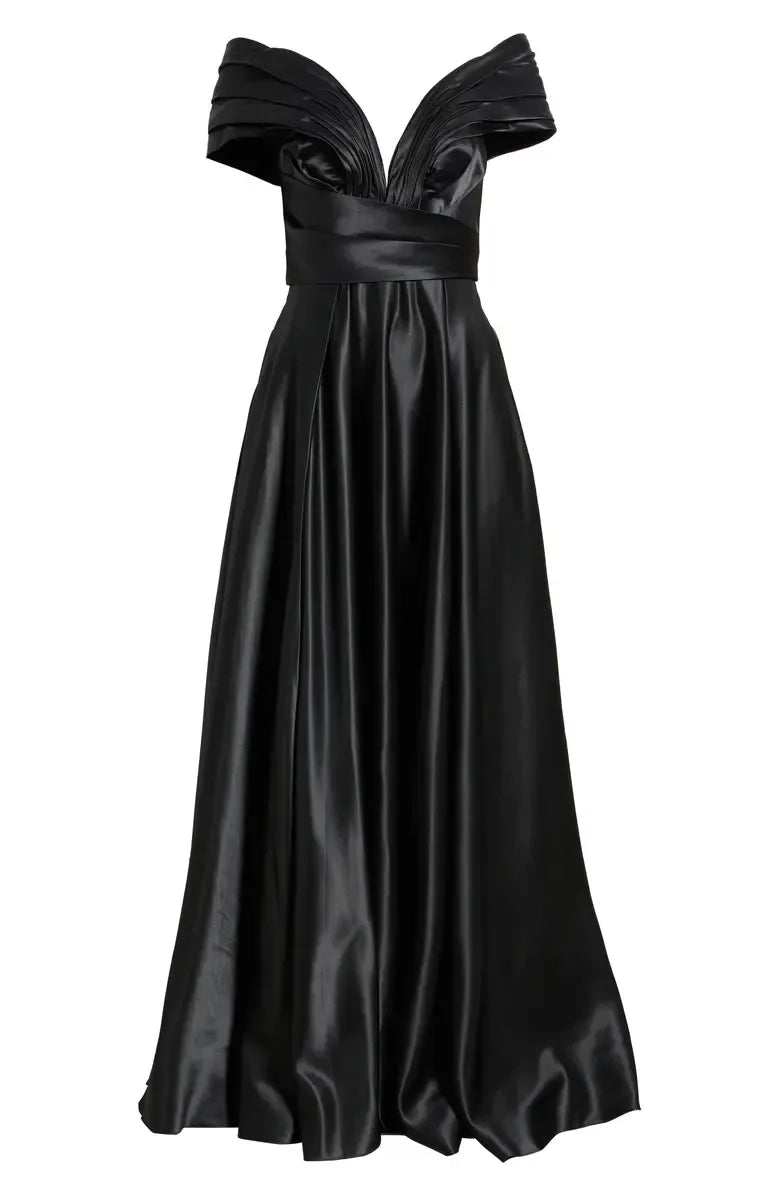 Bargain A-Line Plunge V Neck Sleeveless Satin Floor-Length Prom Dress