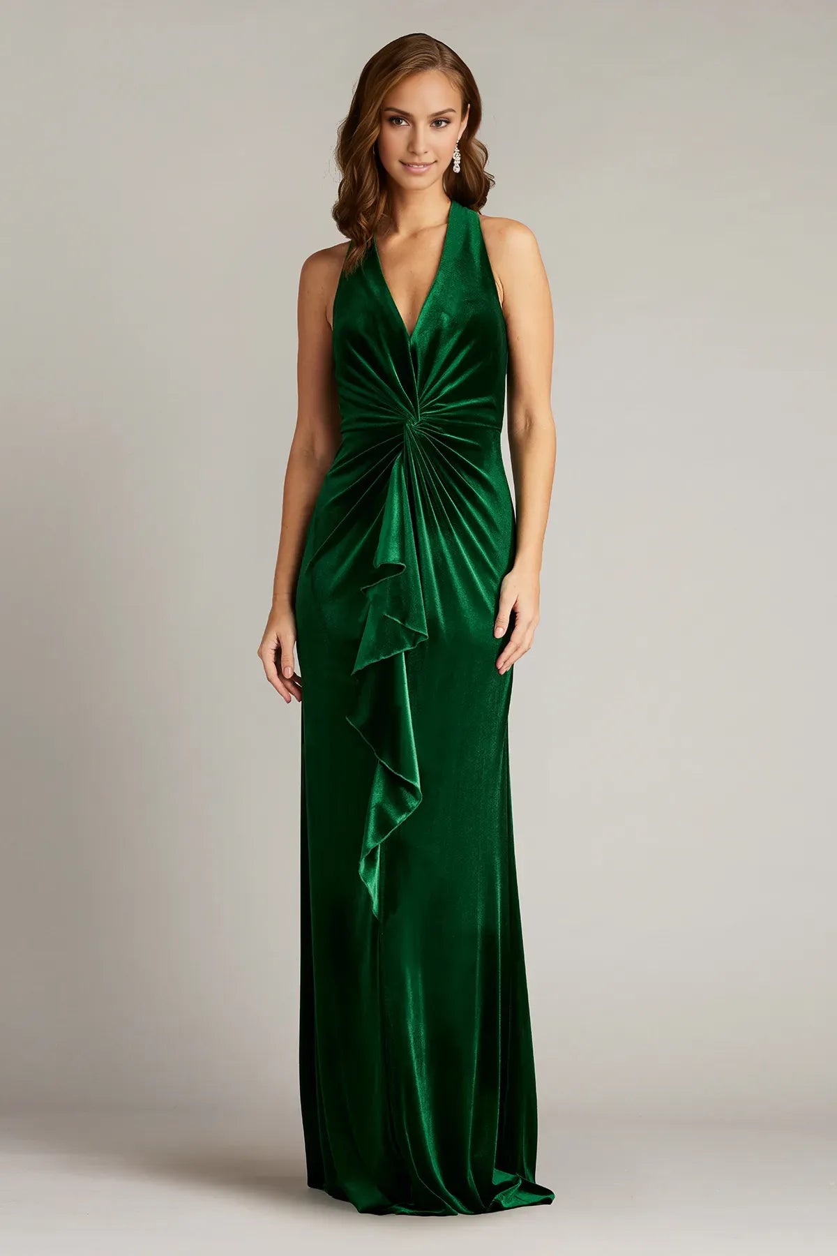 Bargain A-Line V Neck Sleeveless Velvet Floor-Length Prom Dress