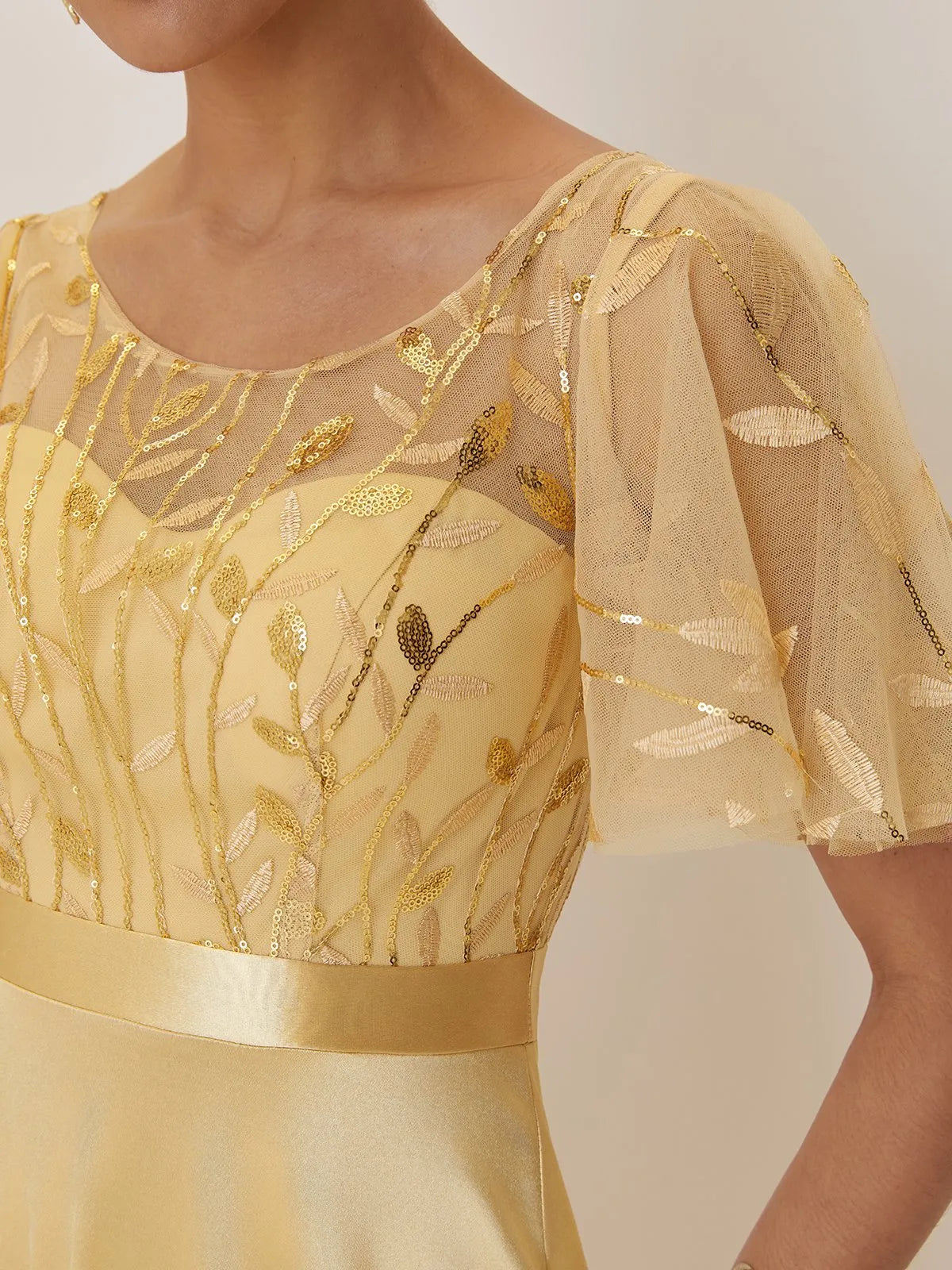 Beautiful A-Line Crew Neck Short Sleeve Zipper Up Floor-Length Evening Dress