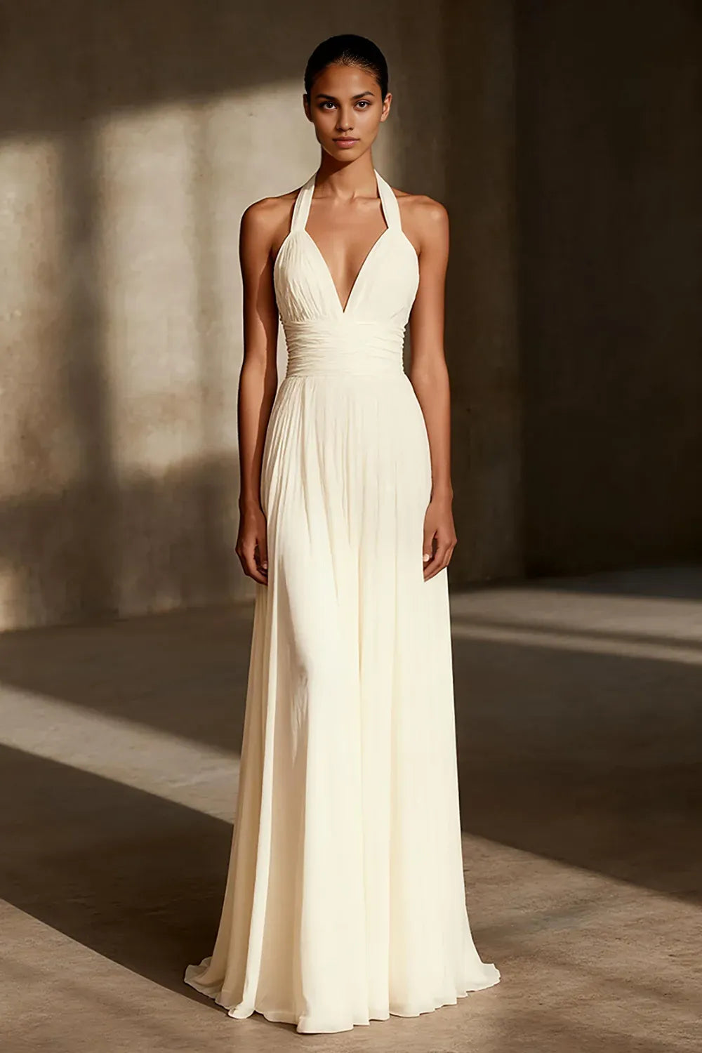 Beautiful A-Line Halter Neck Sleeveless Chiffon Sweep/Brush Train Wedding Dress