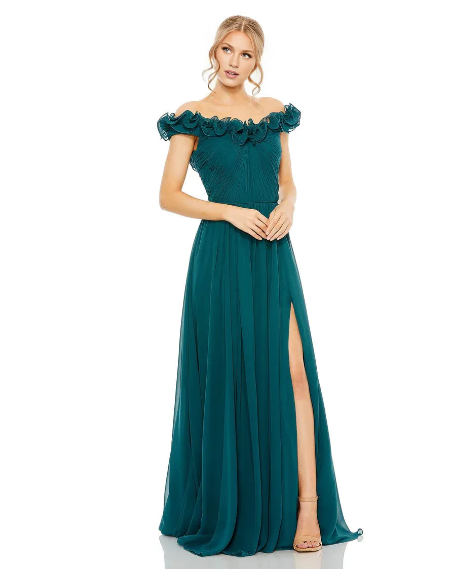 Beautiful A-Line Off The Shoulder Cap Sleeve V Back Floor-Length Prom Dress
