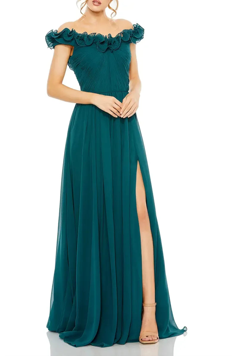 Beautiful A-Line Off The Shoulder Cap Sleeve V Back Floor-Length Prom Dress