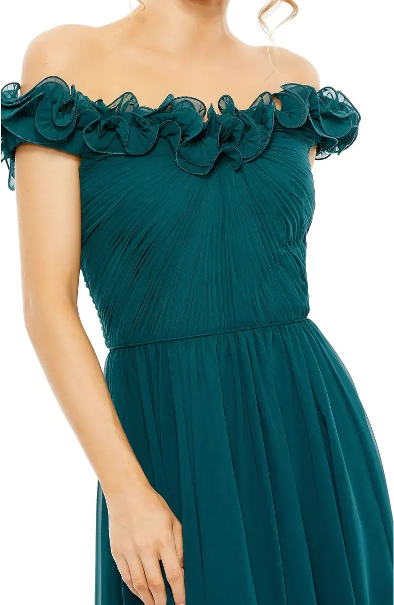Beautiful A-Line Off The Shoulder Cap Sleeve V Back Floor-Length Prom Dress