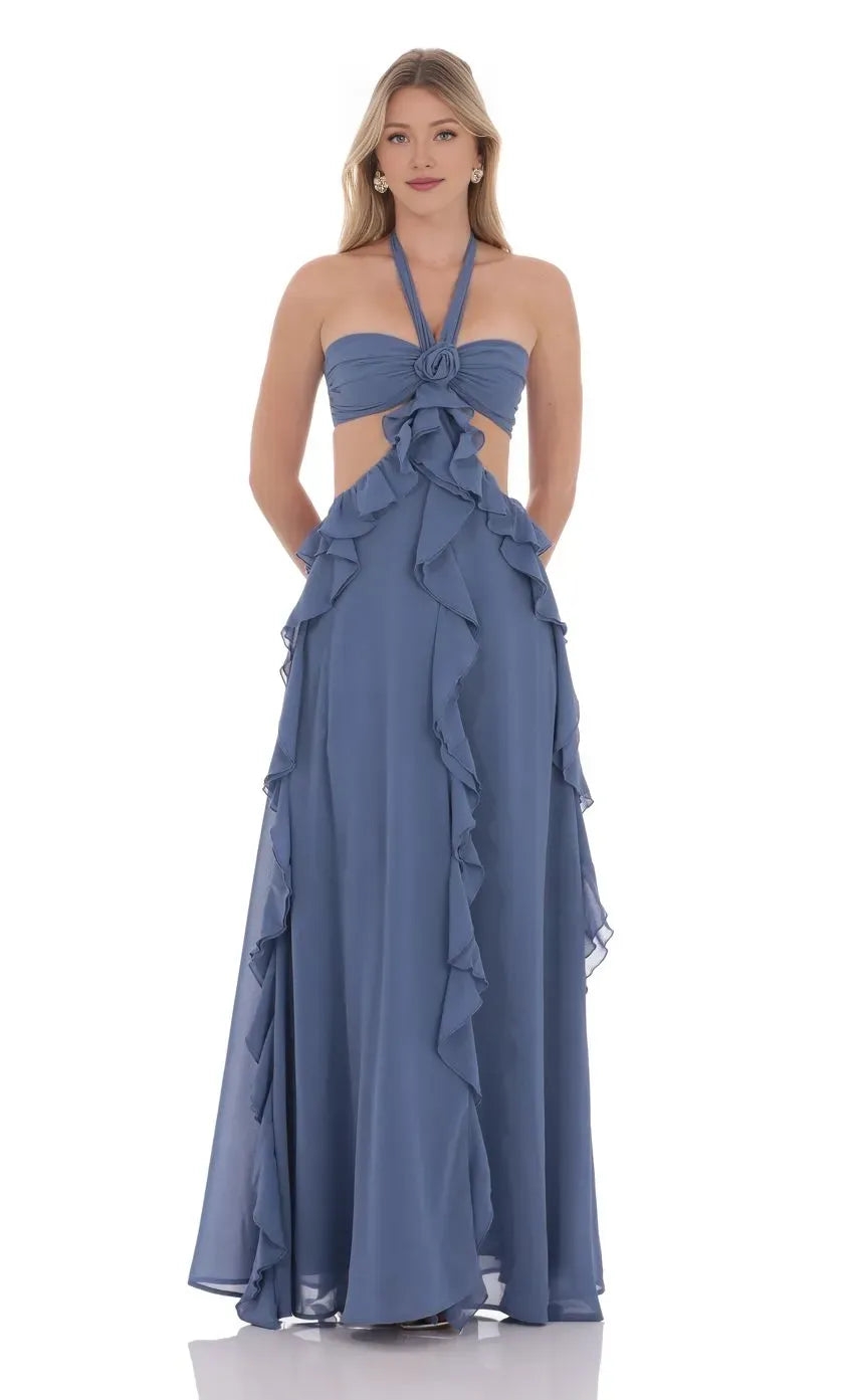 Beautiful A-Line/Princess Halter Neck Sleeveless Backless Floor-Length Prom Dress