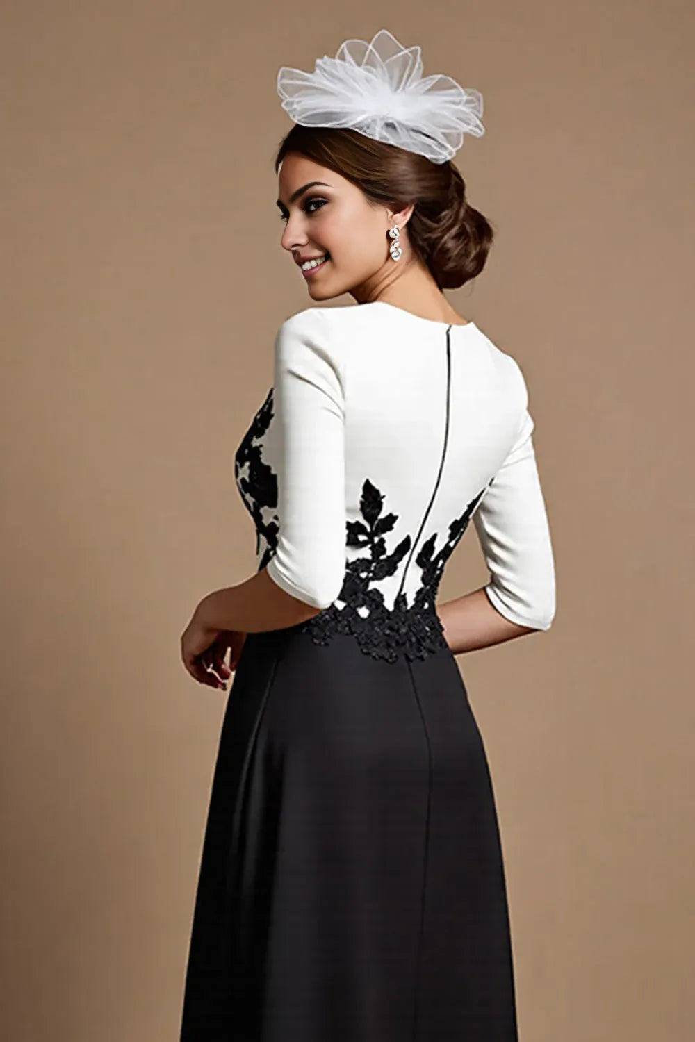 Beautiful A-Line V Neck 1/2 Sleeve Zipper Up Ankle-Length Mother of the Bride Dress
