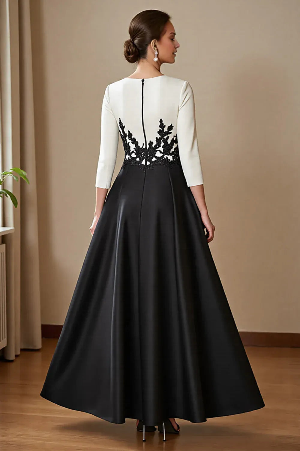 Beautiful A-Line V Neck 3/4 Sleeve Zipper Up Floor-Length Mother of the Bride Dress