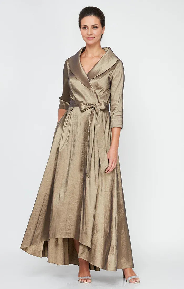 Beautiful A-Line V Neck Long Sleeve Satin Floor-Length Mother of the Bride Dress