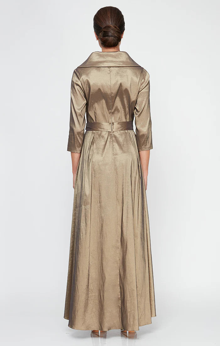 Beautiful A-Line V Neck Long Sleeve Satin Floor-Length Mother of the Bride Dress