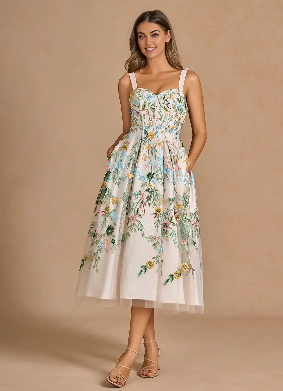 Beautiful A-Line&Princess Sweetheart Neck Sleeveless Backless Tea-Length Evening Dress