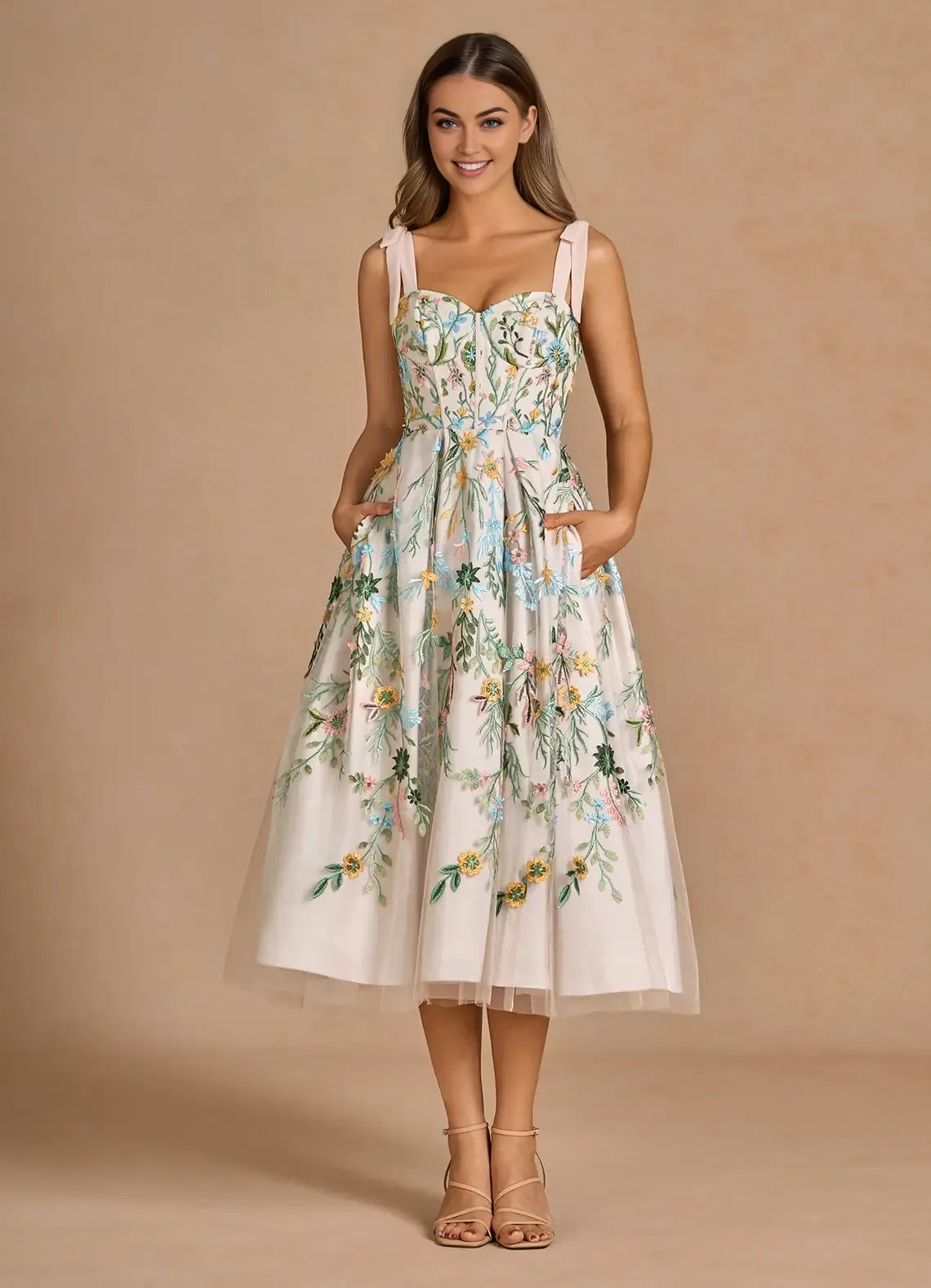 Beautiful A-Line&Princess Sweetheart Neck Sleeveless Backless Tea-Length Evening Dress