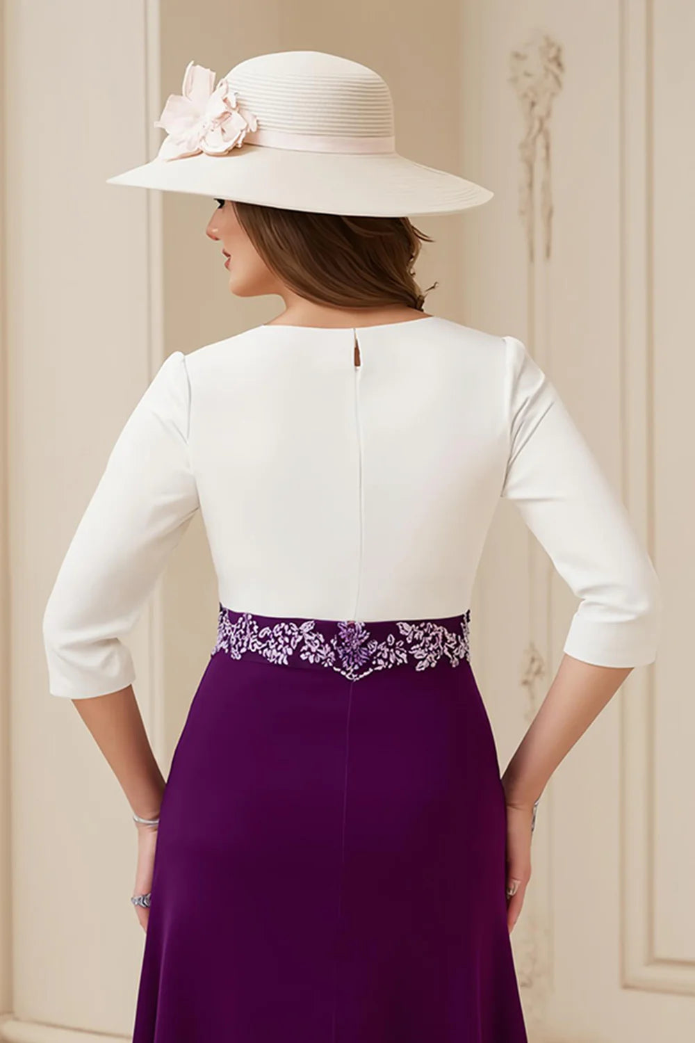 Beautiful A Line Boat Neck Long Sleeve Scoop Back Tea-Length Mother of the Bride Dress