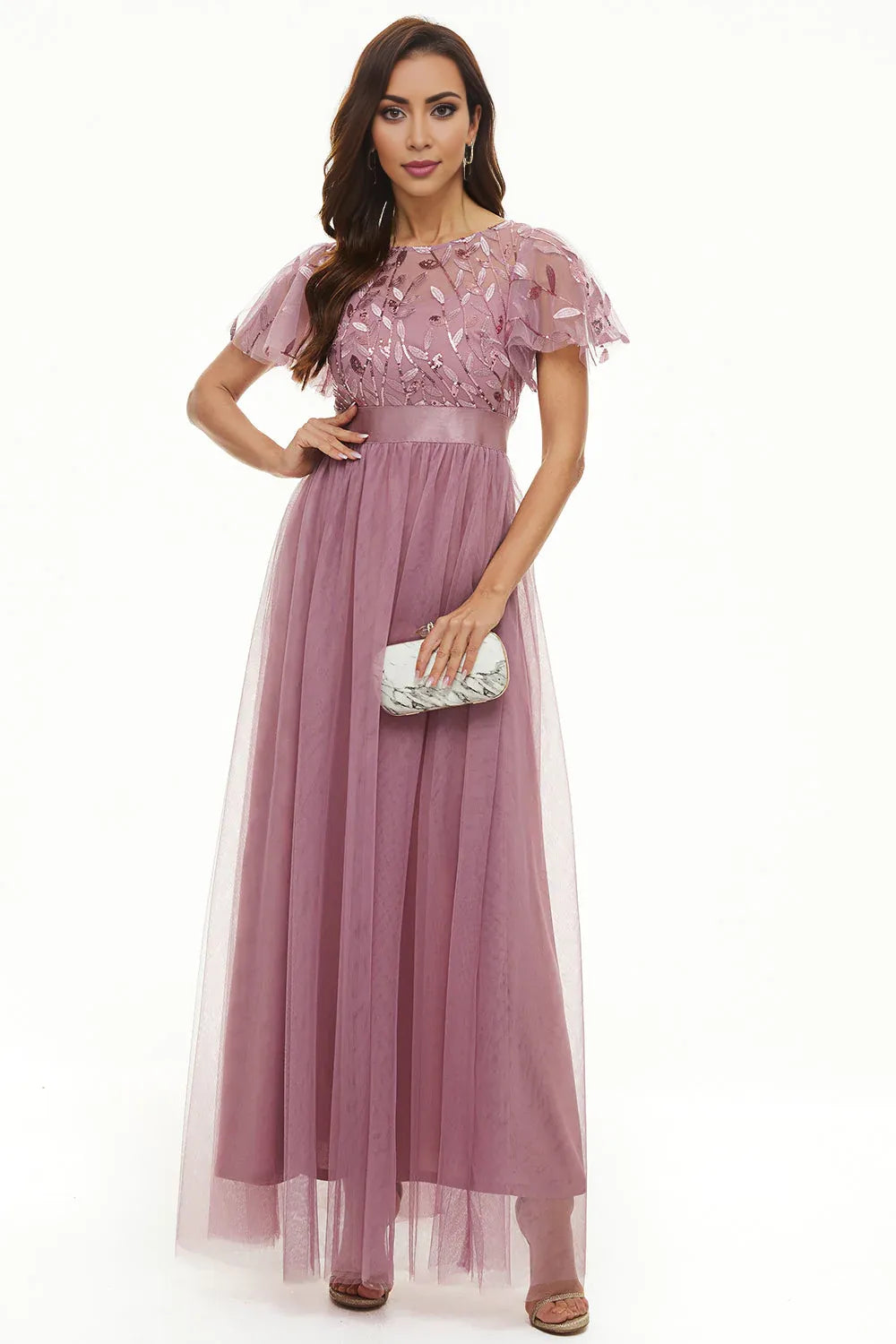 Beautiful A Line Boat Neck Short Sleeve Zipper Up Floor-Length Mother of the Bride Dress