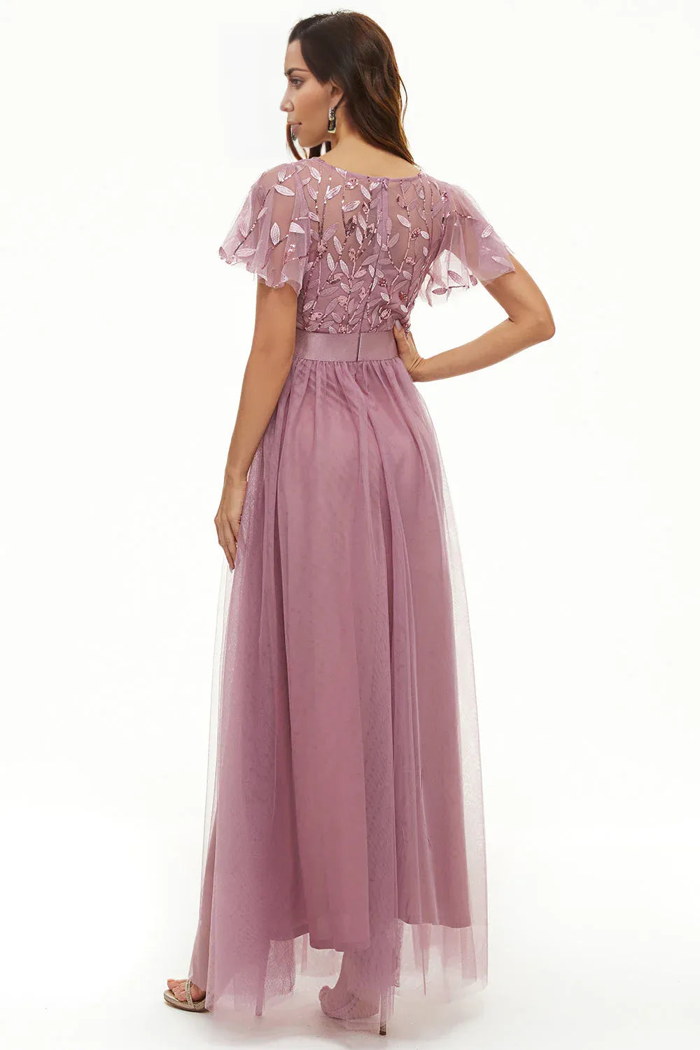 Beautiful A Line Boat Neck Short Sleeve Zipper Up Floor-Length Mother of the Bride Dress