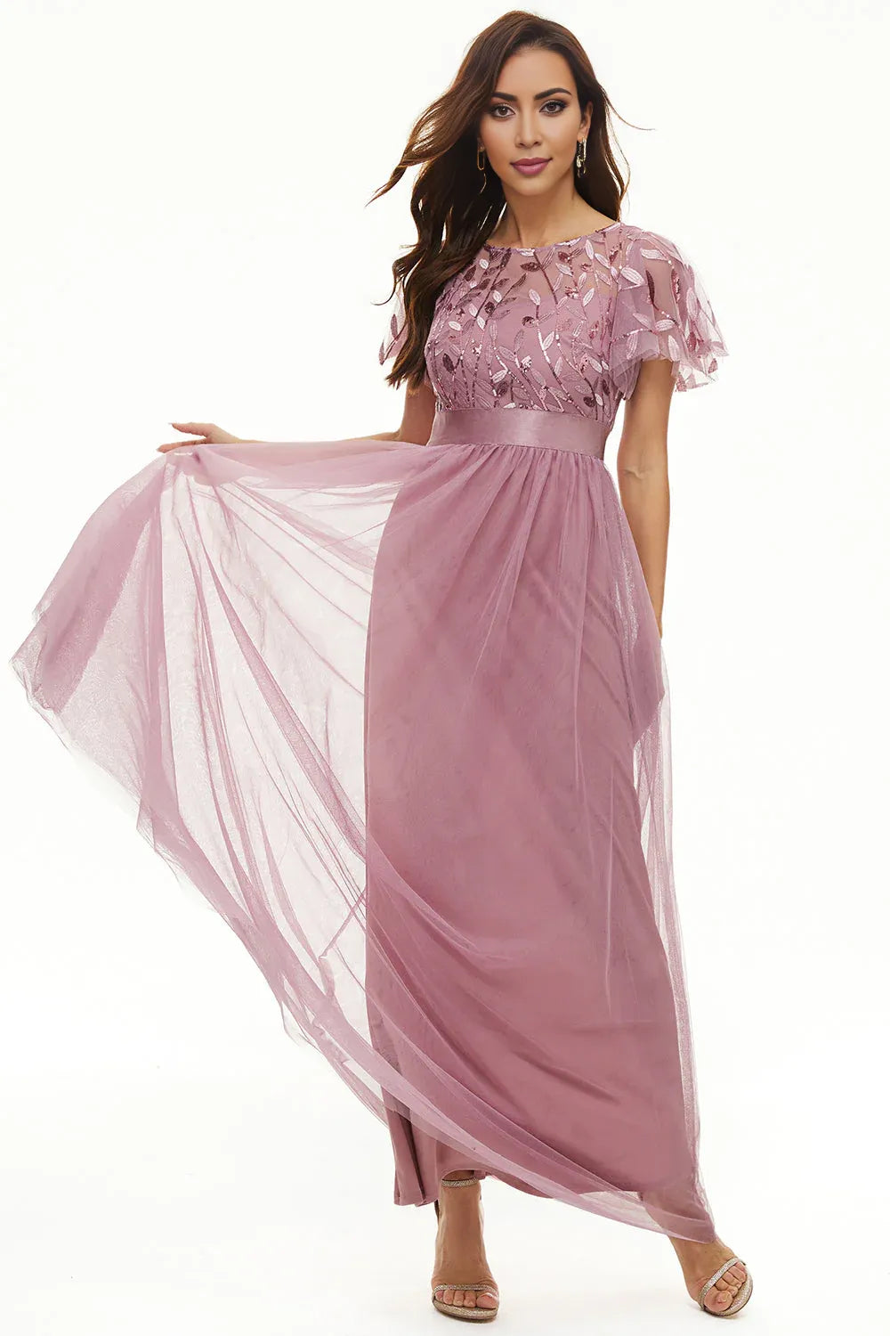 Beautiful A Line Boat Neck Short Sleeve Zipper Up Floor-Length Mother of the Bride Dress