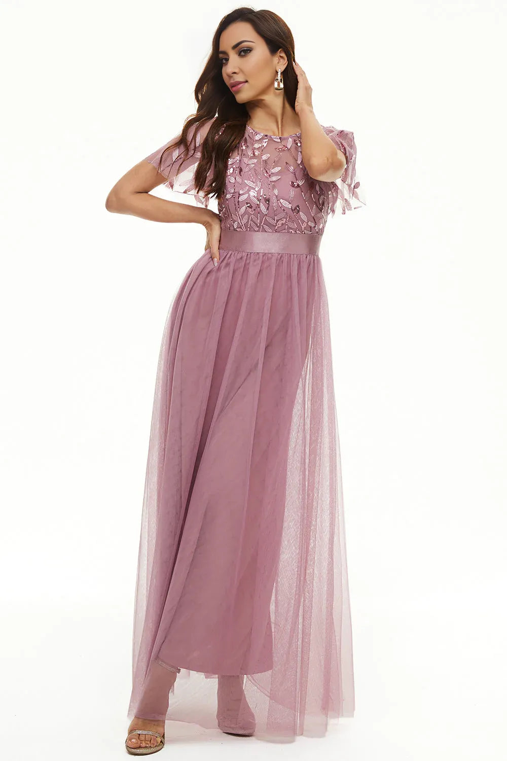 Beautiful A Line Boat Neck Short Sleeve Zipper Up Floor-Length Mother of the Bride Dress