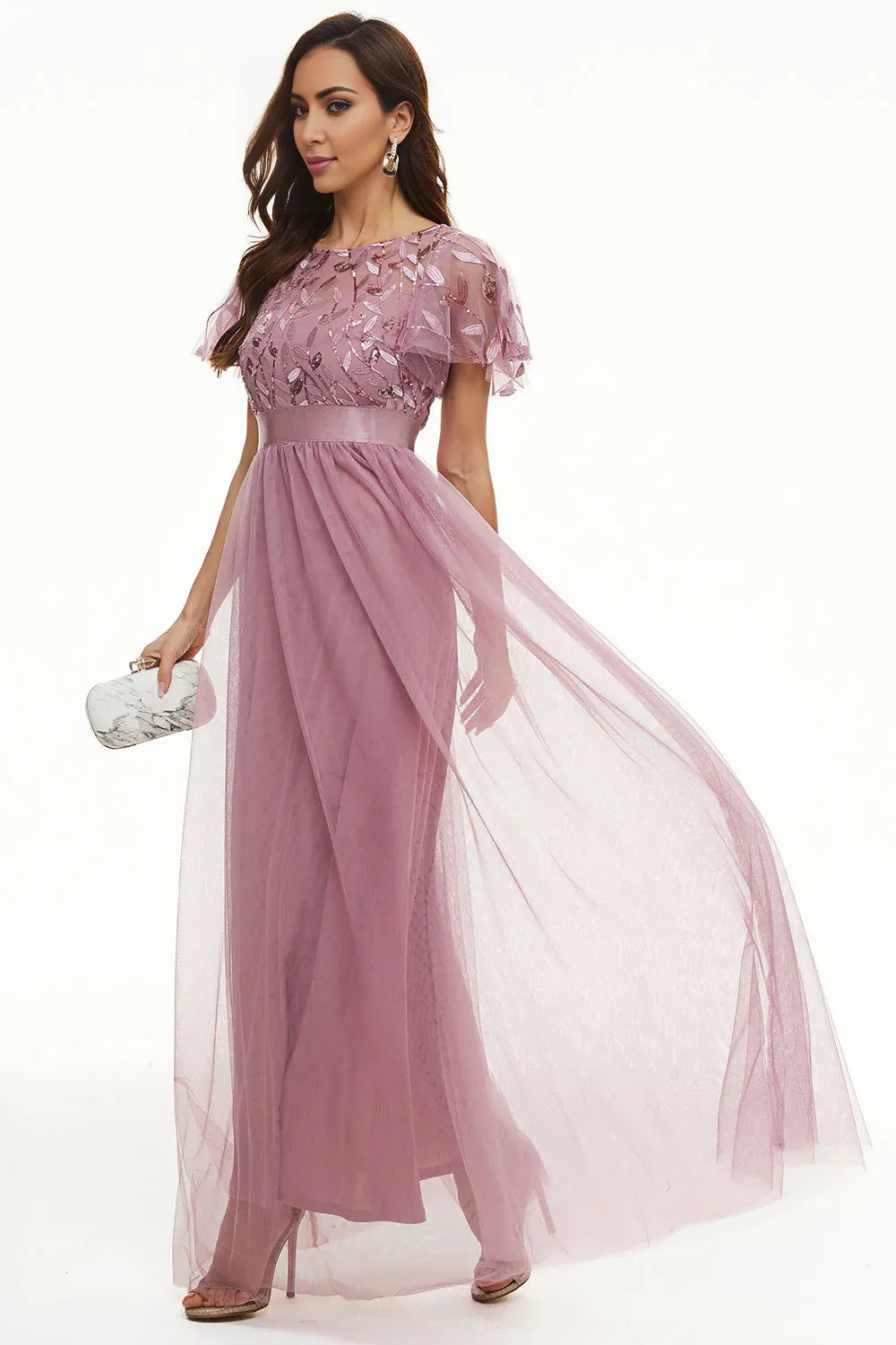 Beautiful A Line Boat Neck Short Sleeve Zipper Up Floor-Length Mother of the Bride Dress