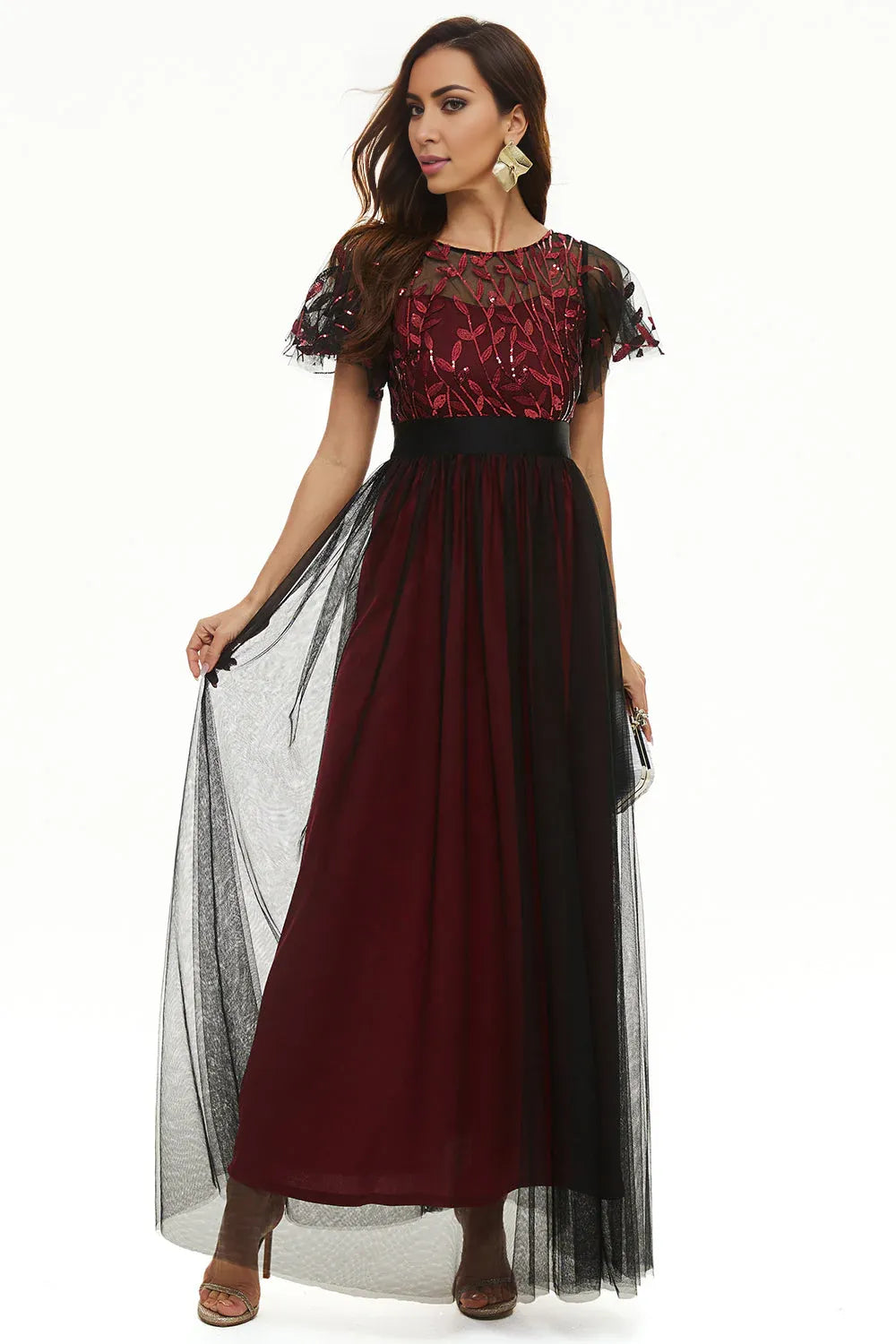Beautiful A Line Boat Neck Short Sleeve Zipper Up Floor-Length Mother of the Bride Dress