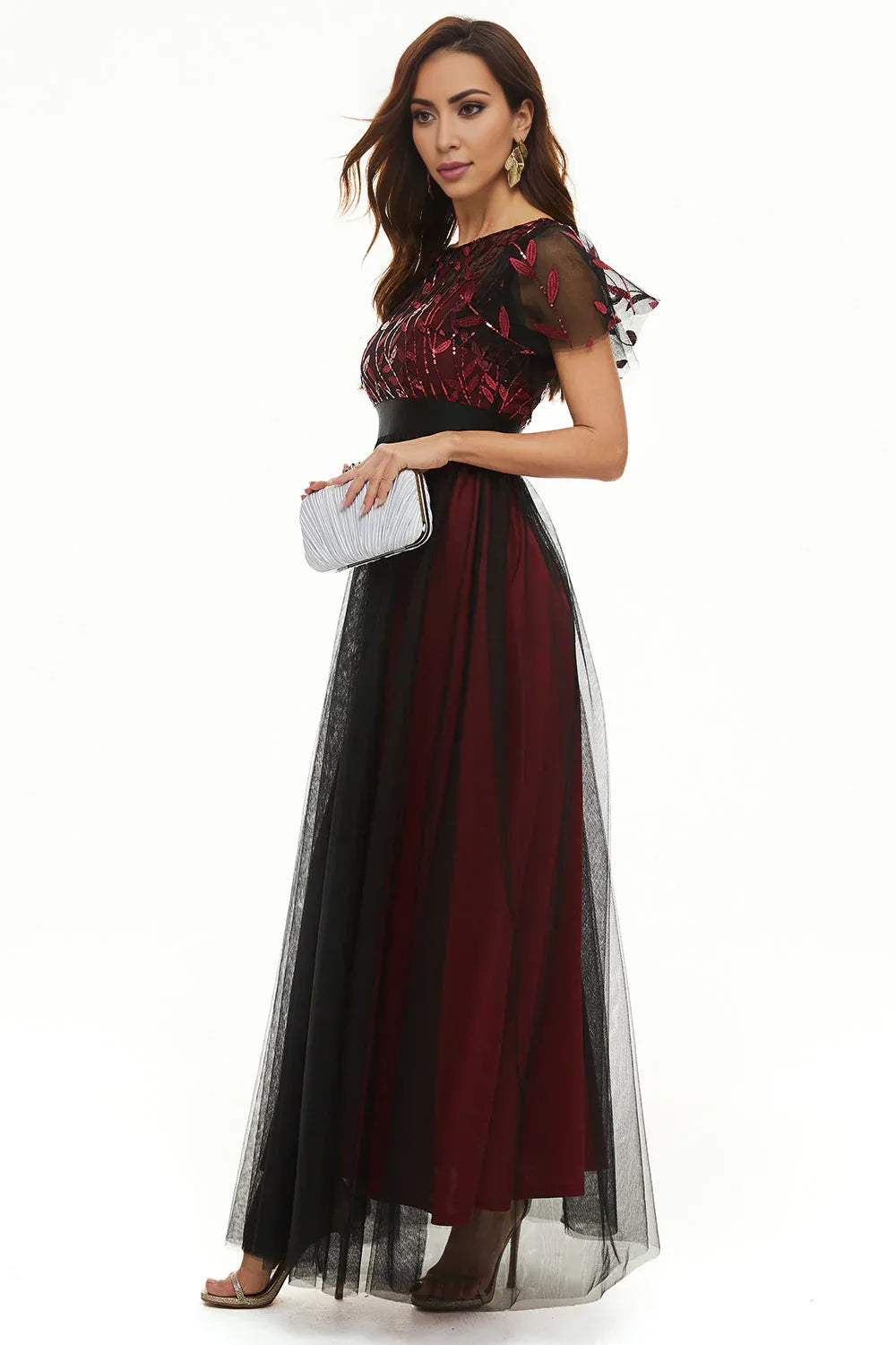 Beautiful A Line Boat Neck Short Sleeve Zipper Up Floor-Length Mother of the Bride Dress