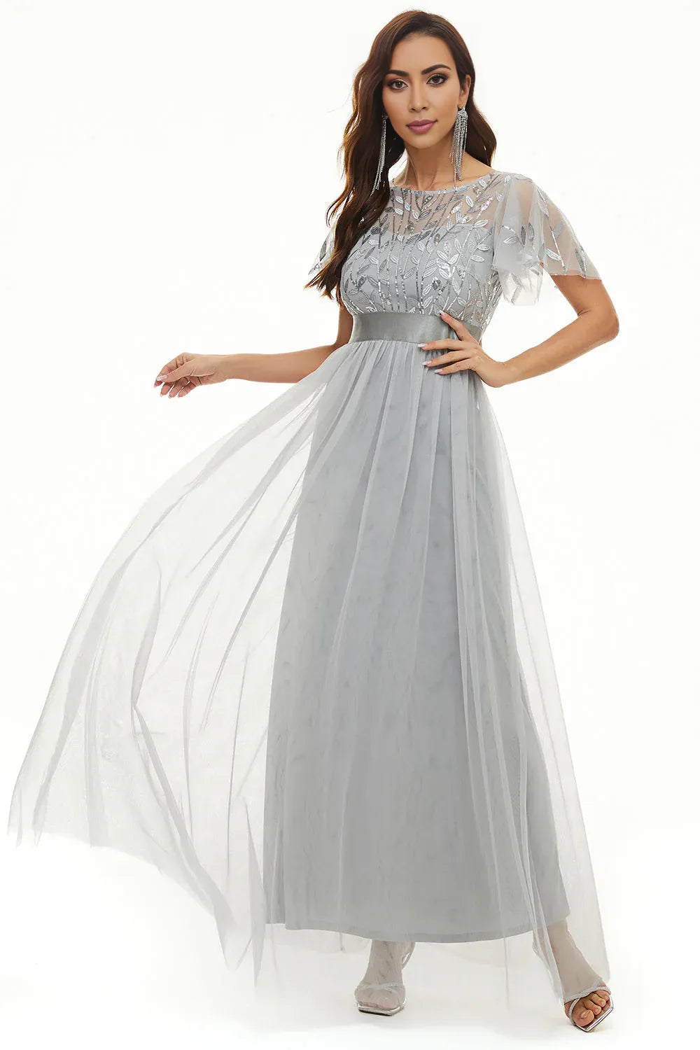Beautiful A Line Boat Neck Short Sleeve Zipper Up Floor-Length Mother of the Bride Dress