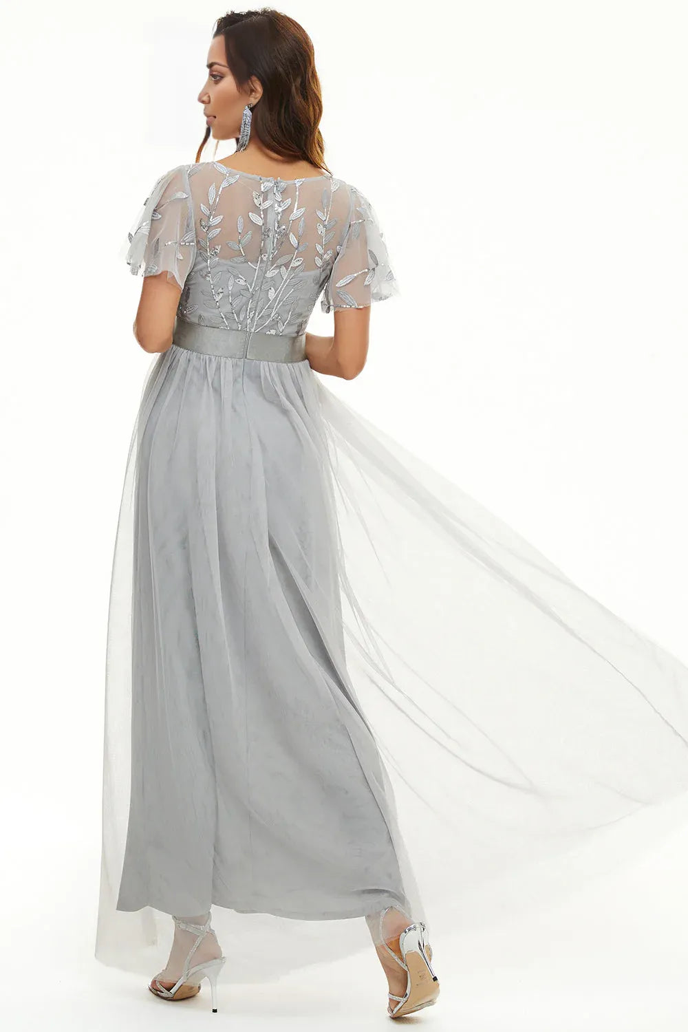 Beautiful A Line Boat Neck Short Sleeve Zipper Up Floor-Length Mother of the Bride Dress