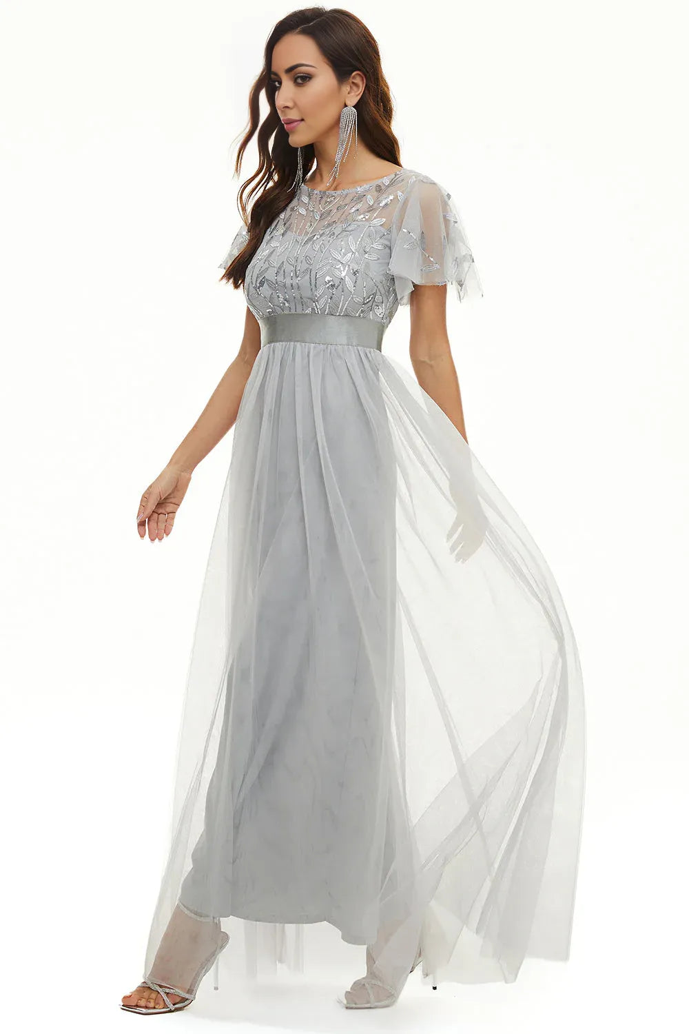Beautiful A Line Boat Neck Short Sleeve Zipper Up Floor-Length Mother of the Bride Dress