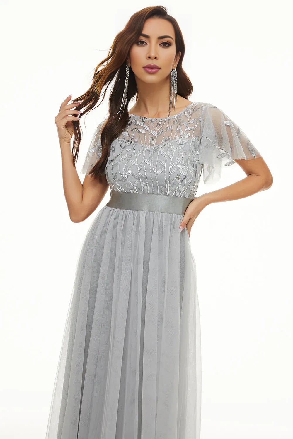 Beautiful A Line Boat Neck Short Sleeve Zipper Up Floor-Length Mother of the Bride Dress