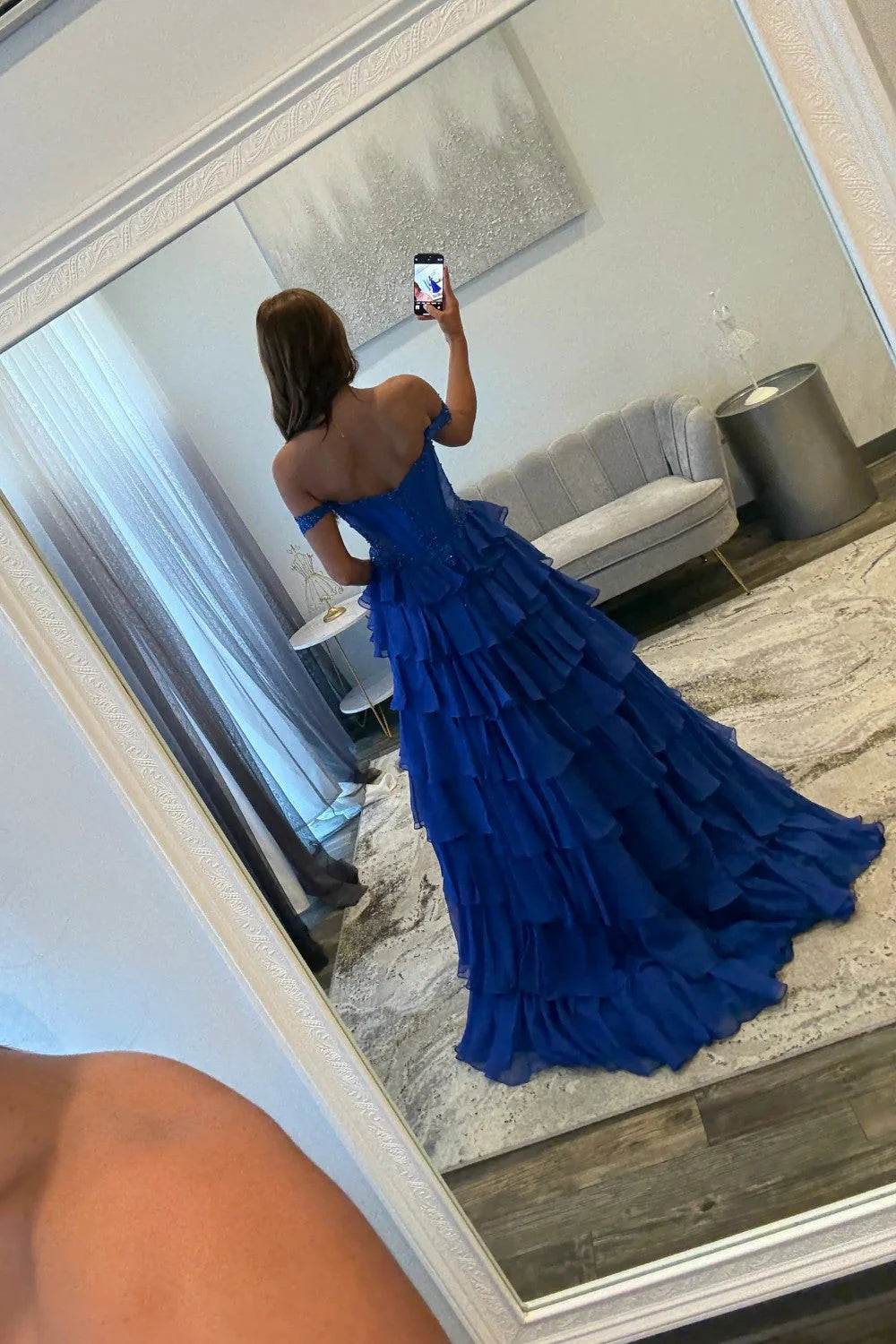 Beautiful A Line Off Shoulder Sleeveless Zipper Up Floor-Length Prom Dress