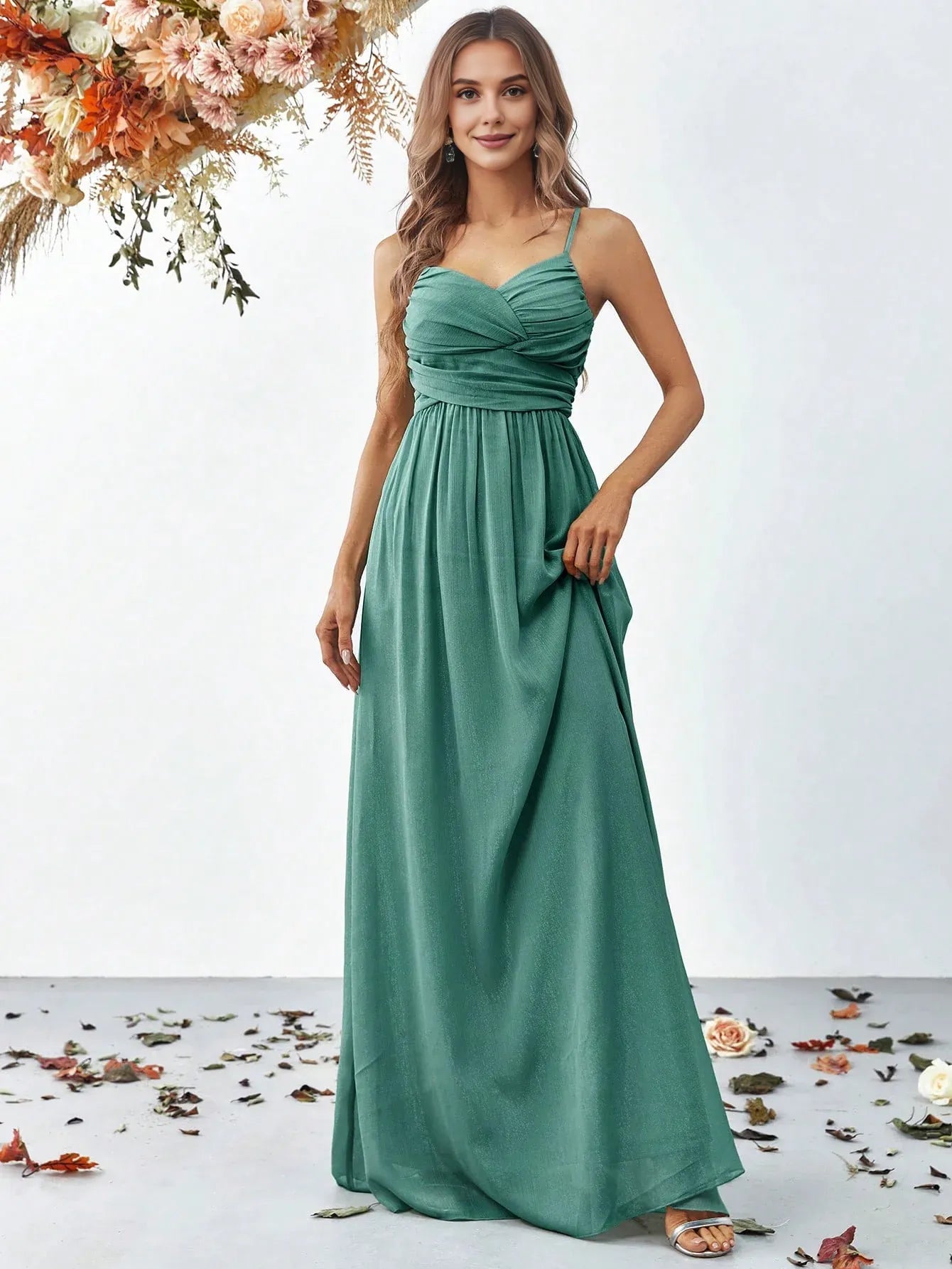 Beautiful A Line Spaghetti Strap Sleeveless Backless Floor-Length Prom Dress