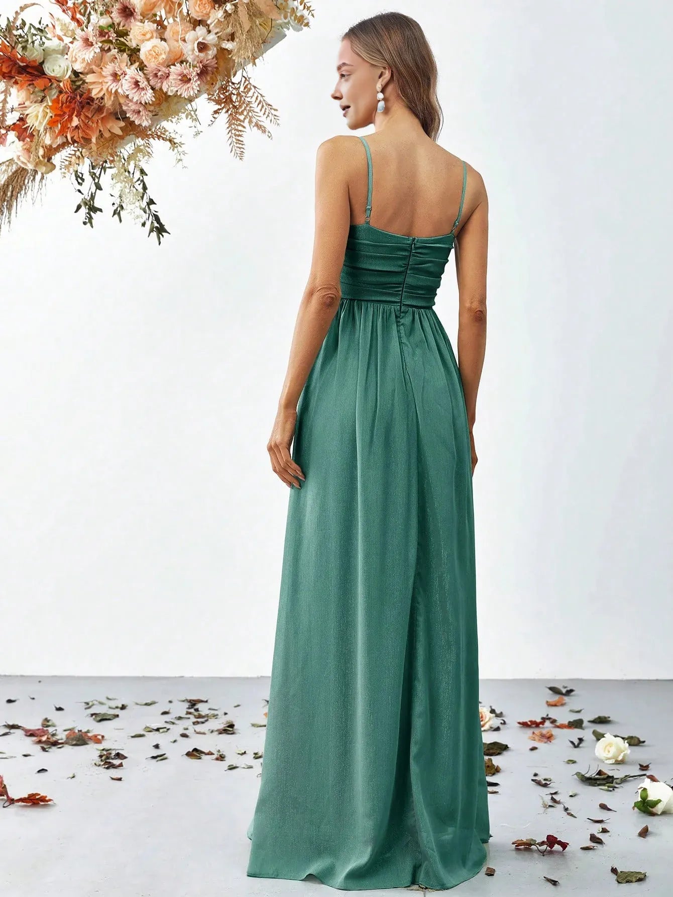 Beautiful A Line Spaghetti Strap Sleeveless Backless Floor-Length Prom Dress