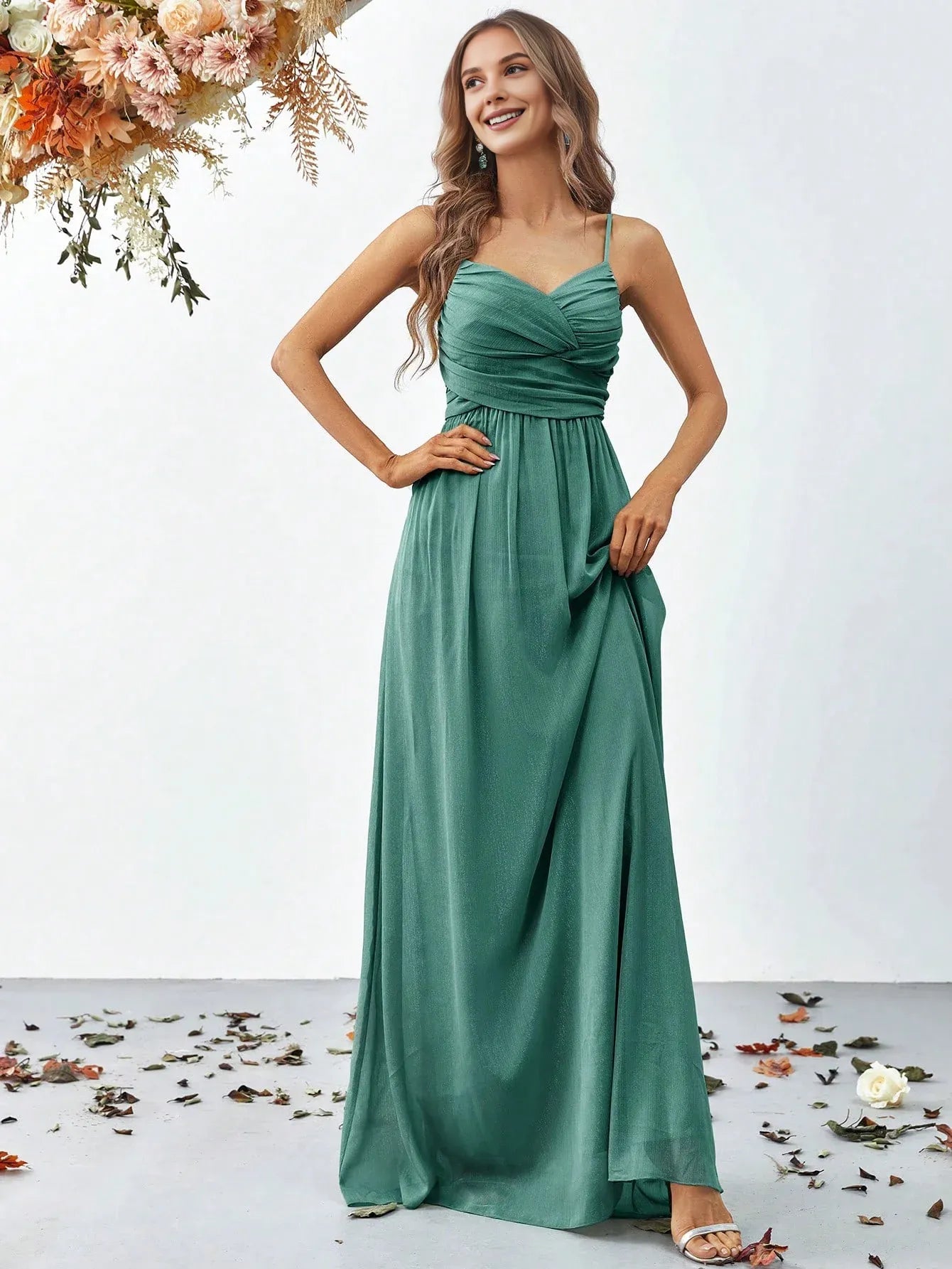 Beautiful A Line Spaghetti Strap Sleeveless Backless Floor-Length Prom Dress