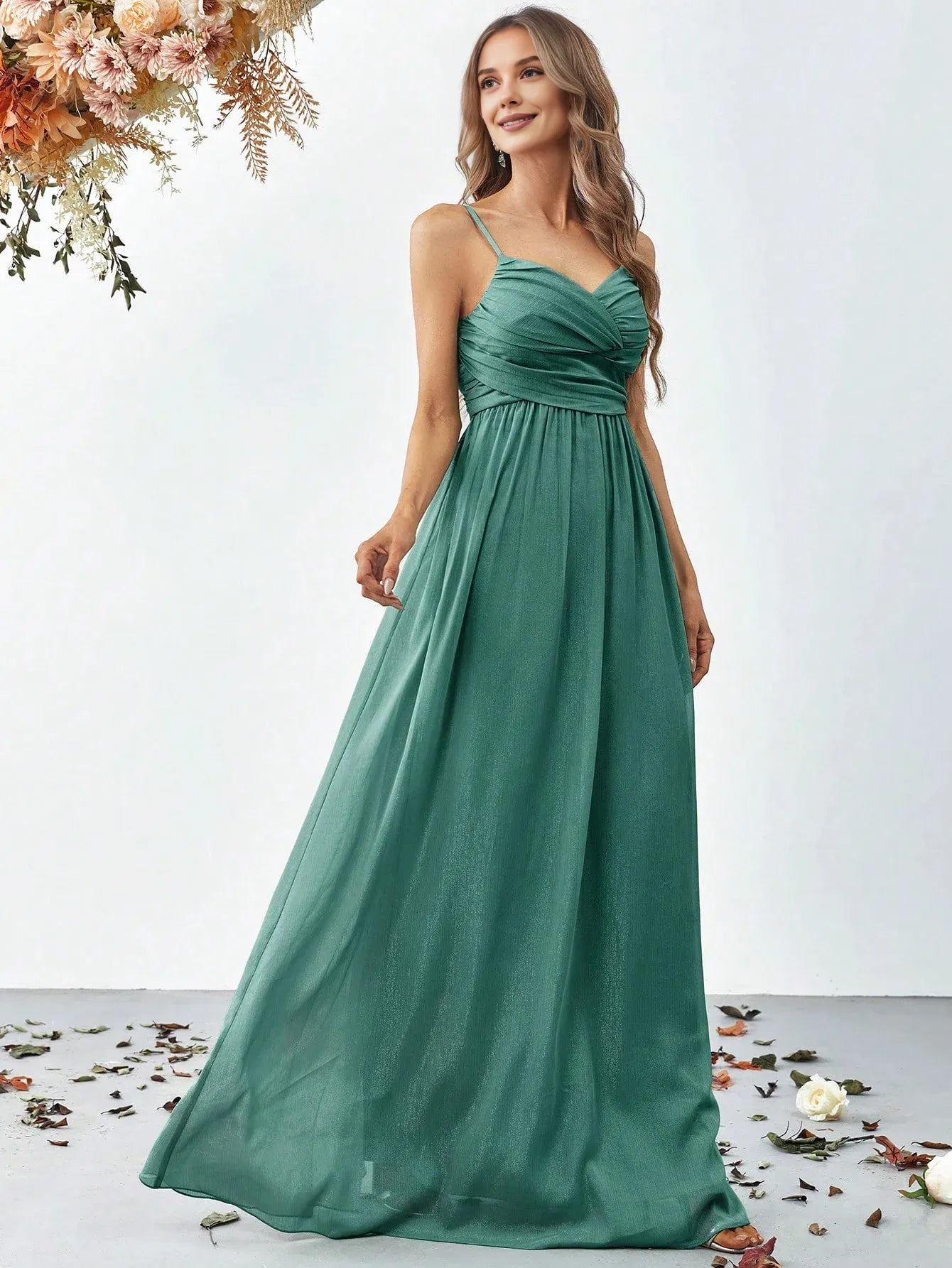 Beautiful A Line Spaghetti Strap Sleeveless Backless Floor-Length Prom Dress