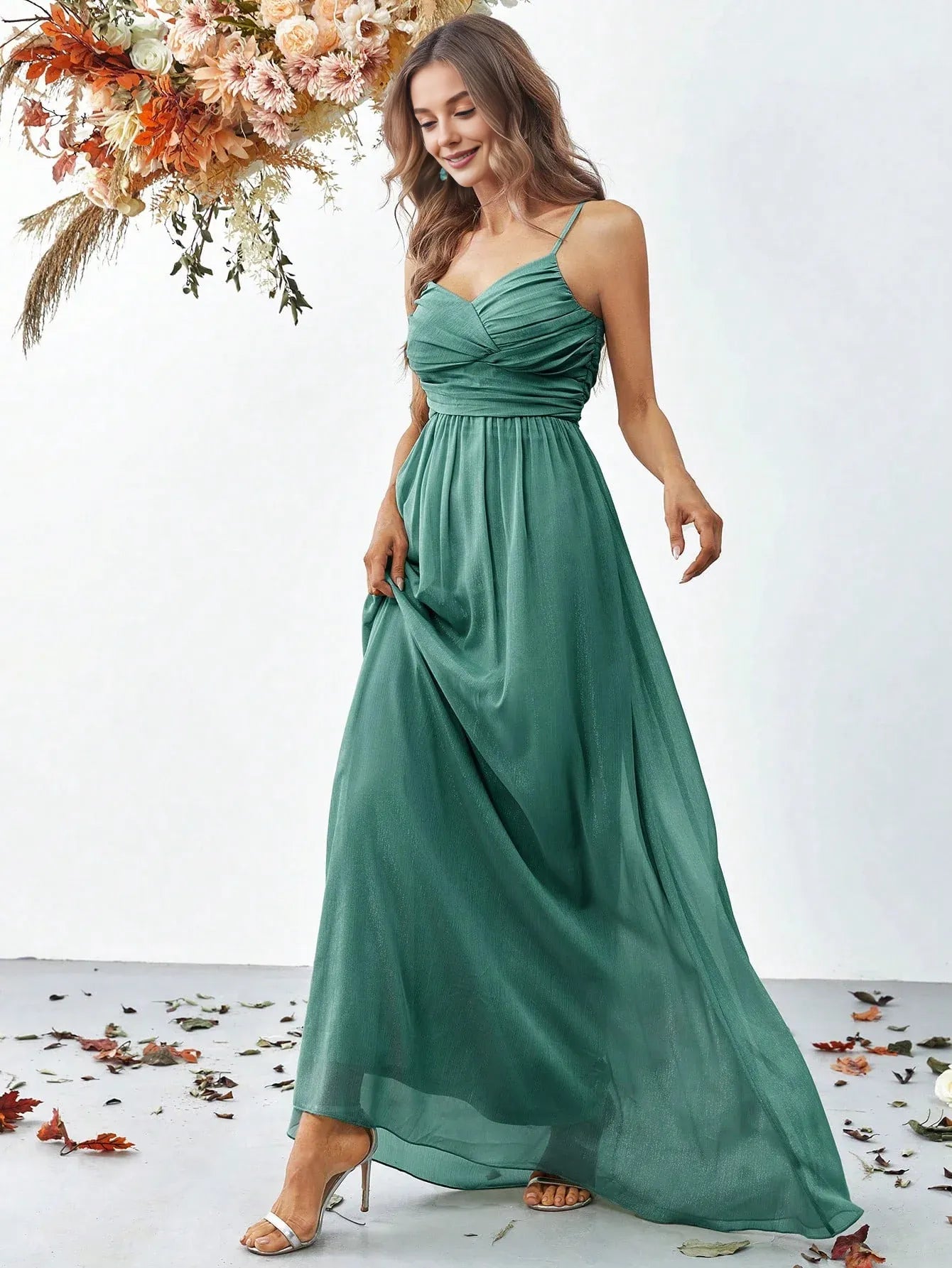 Beautiful A Line Spaghetti Strap Sleeveless Backless Floor-Length Prom Dress