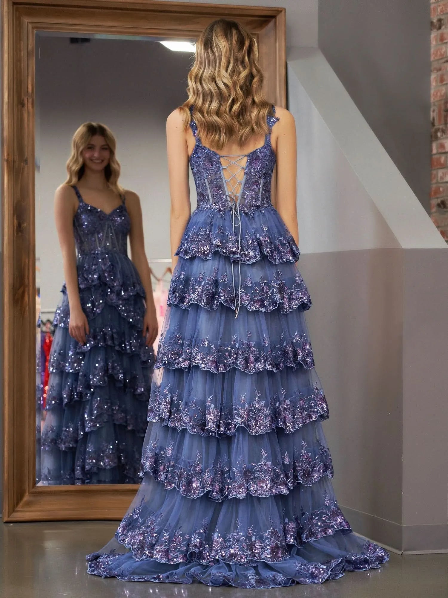 Beautiful Corset Sleeveless Ball Gown Tulle Sequins Long Prom Dress