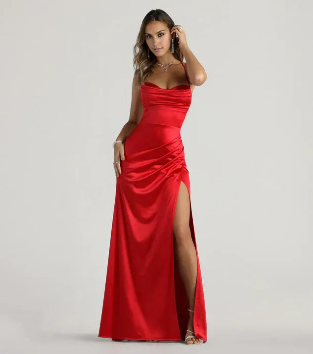 Beautiful Fitted Cowl Neck Sleeveless Lace-Up Sweep/Brush Train Prom Dress