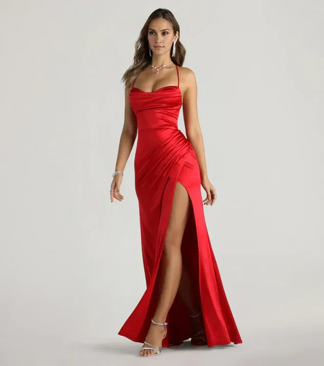 Beautiful Fitted Cowl Neck Sleeveless Lace-Up Sweep/Brush Train Prom Dress