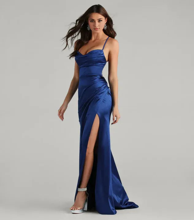 Beautiful Fitted Cowl Neck Sleeveless Lace-Up Sweep/Brush Train Prom Dress