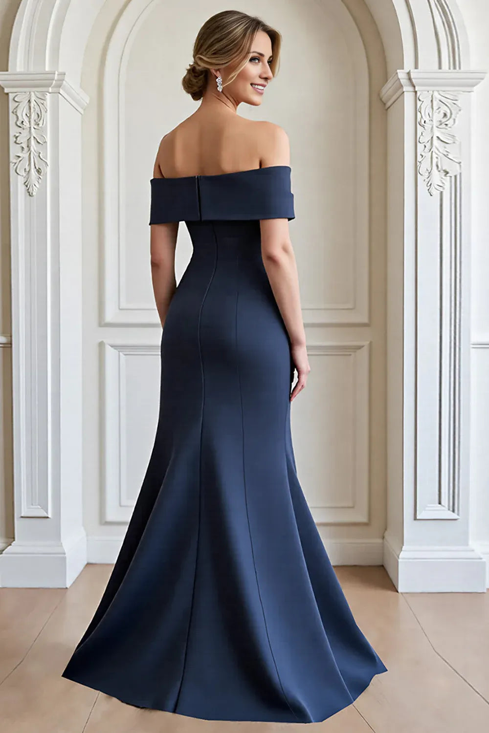Beautiful Mermaid Off the Shoulder Dropped Shoulder Sleeves Zipper Up Floor-Length Mother of the Bride Dress